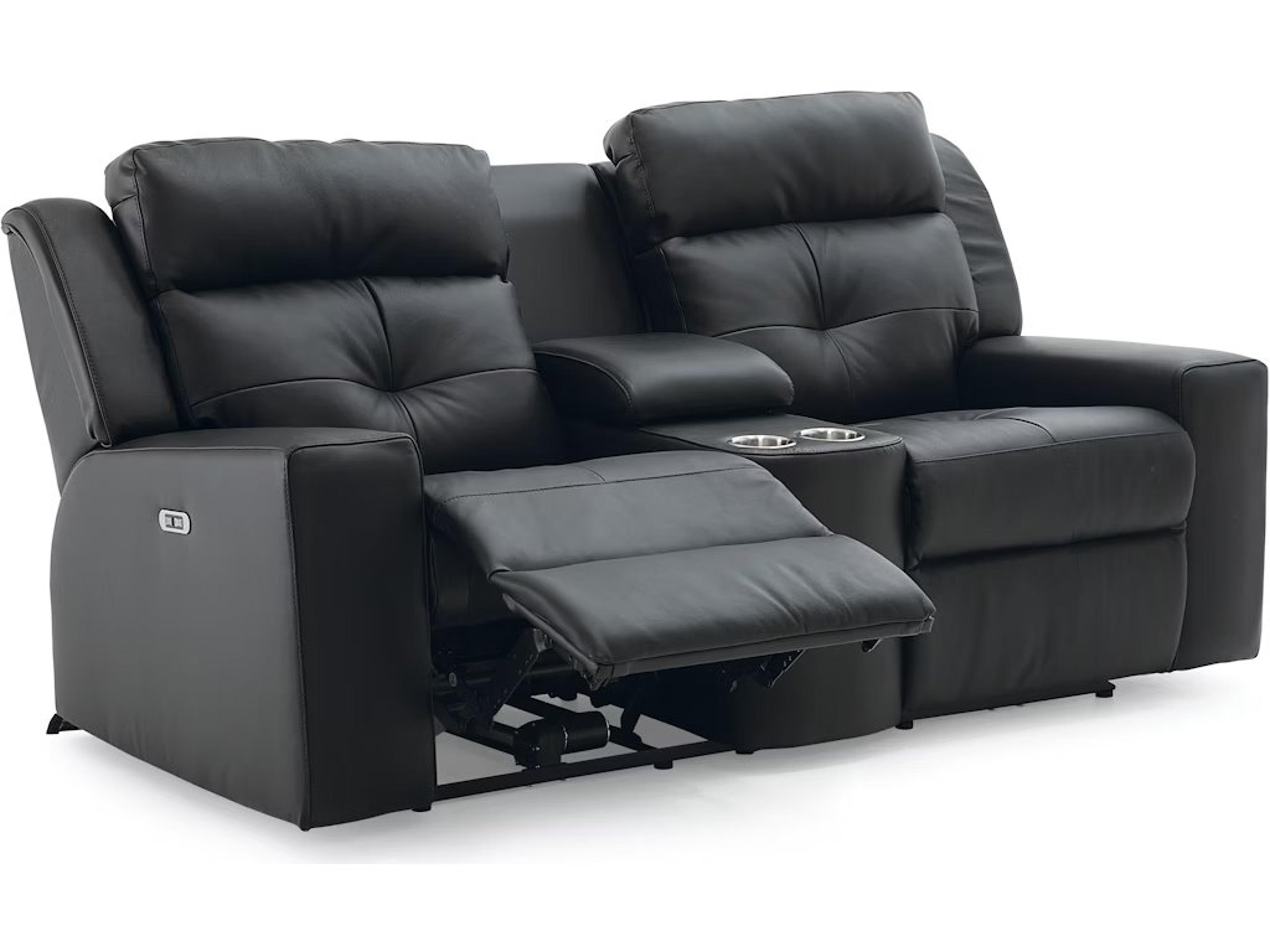 Palliser Grove Leather Upholstery Console Loveseat Power Recliner with Cupholder with Power Headrest
