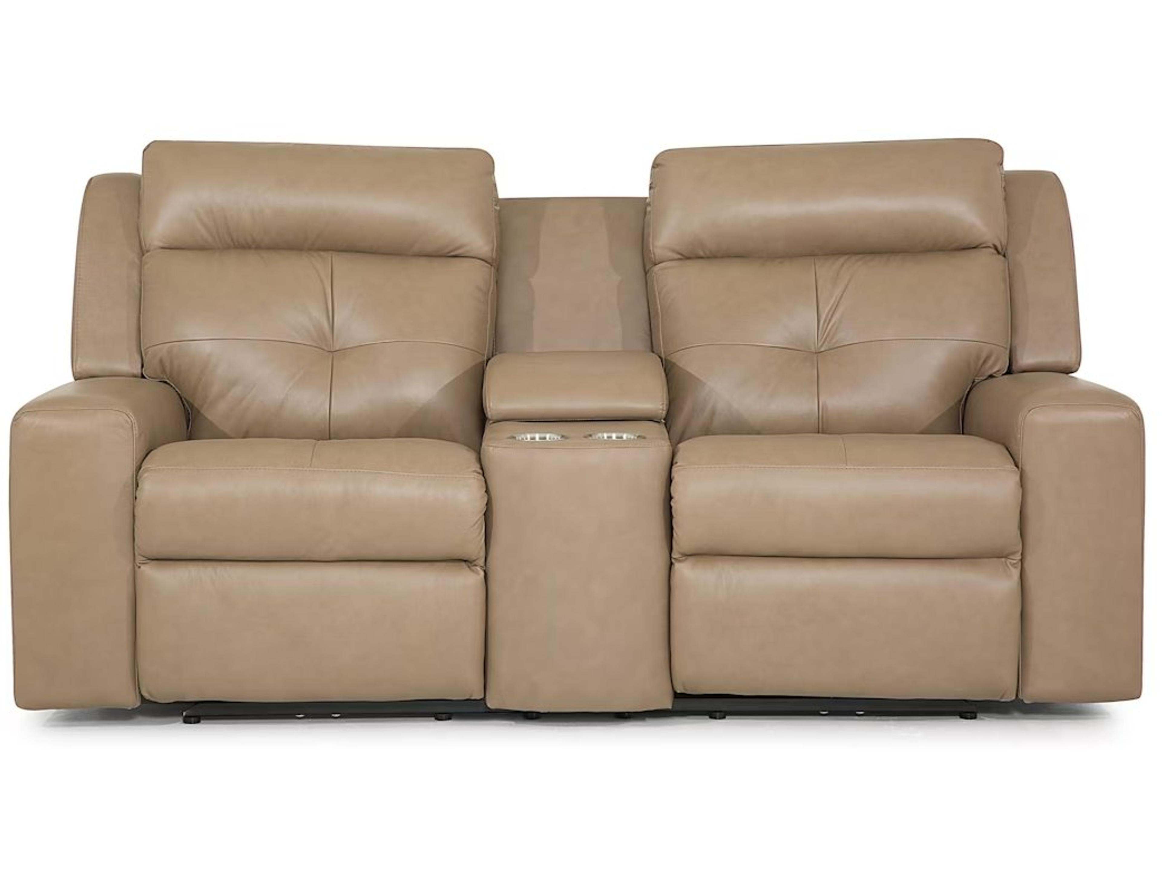 Palliser Grove Leather Upholstery Console Loveseat Power Recliner with Cupholder with Power Headrest