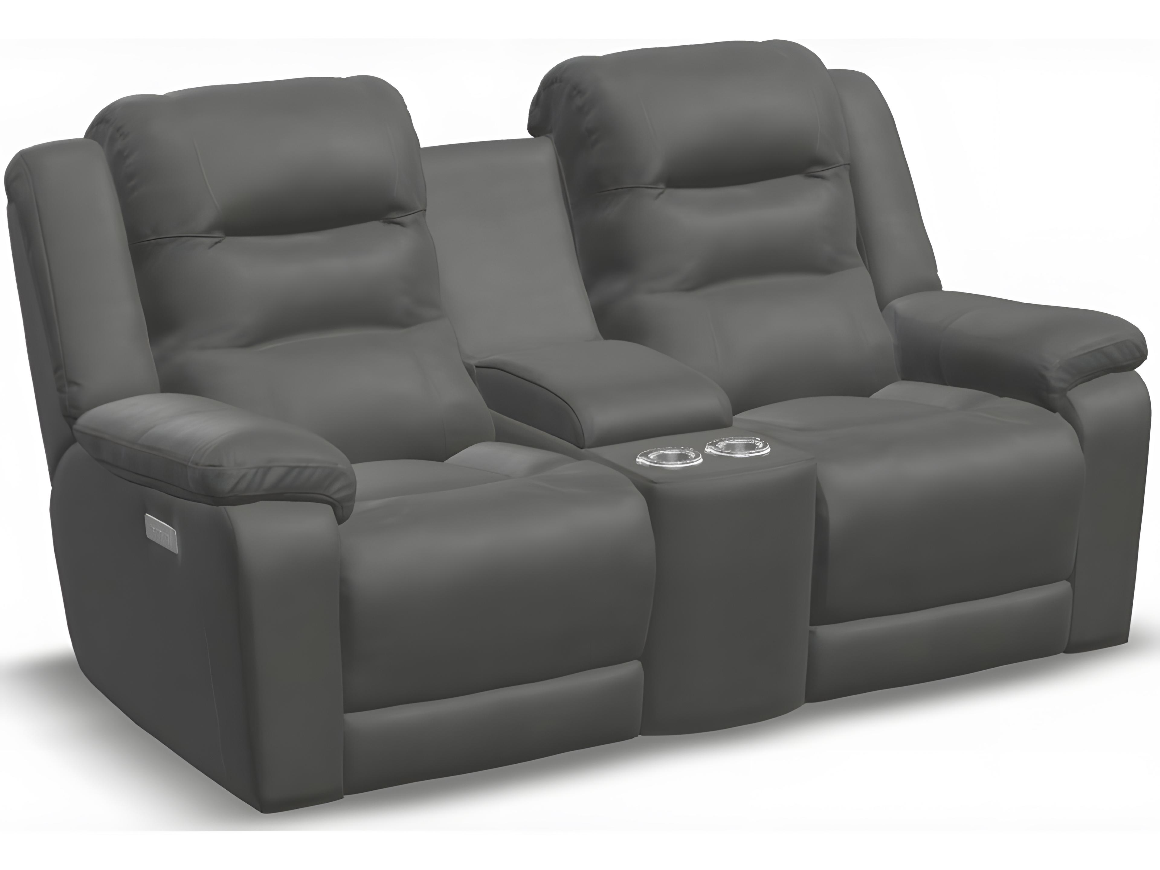 Palliser Leighton Leather Upholstery Console Loveseat Power Recliner with Headrest & Lumbar