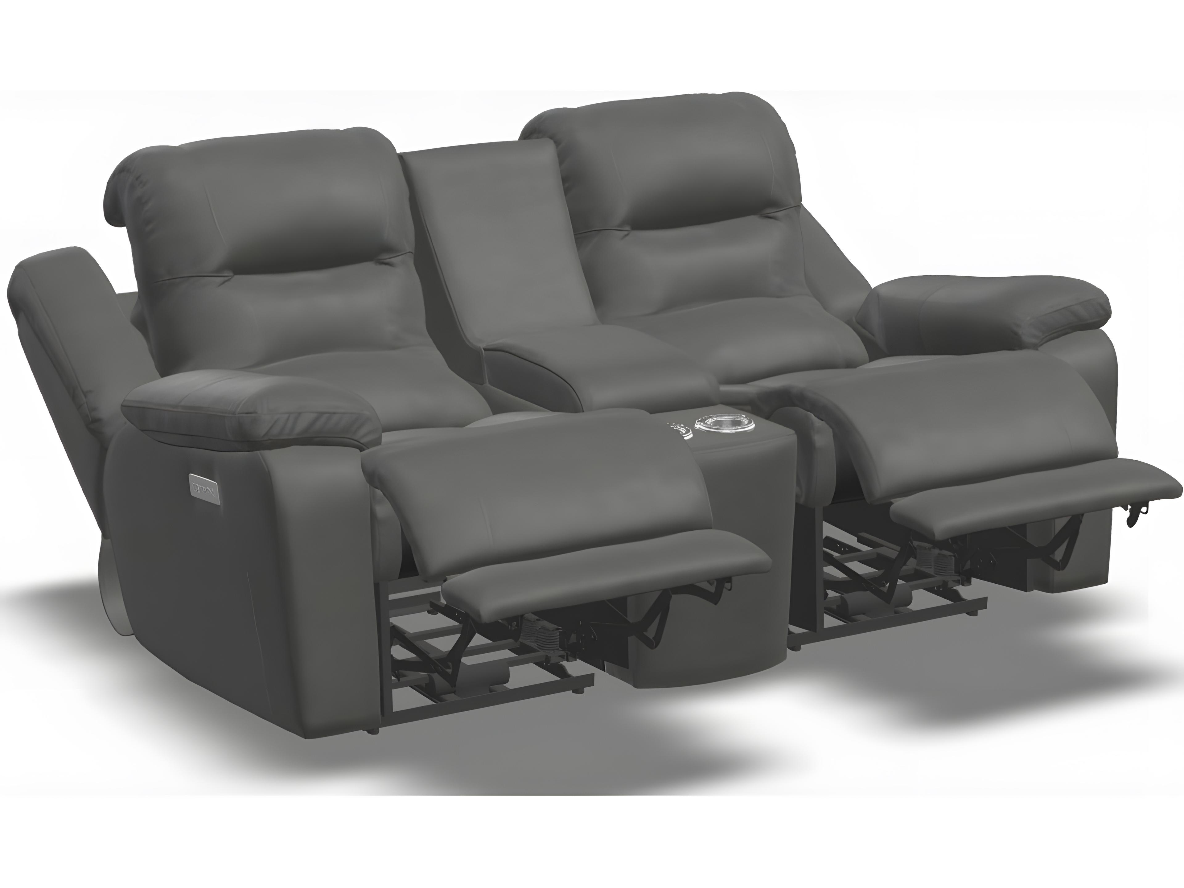 Palliser Leighton Leather Upholstery Console Loveseat Power Recliner with Headrest & Lumbar