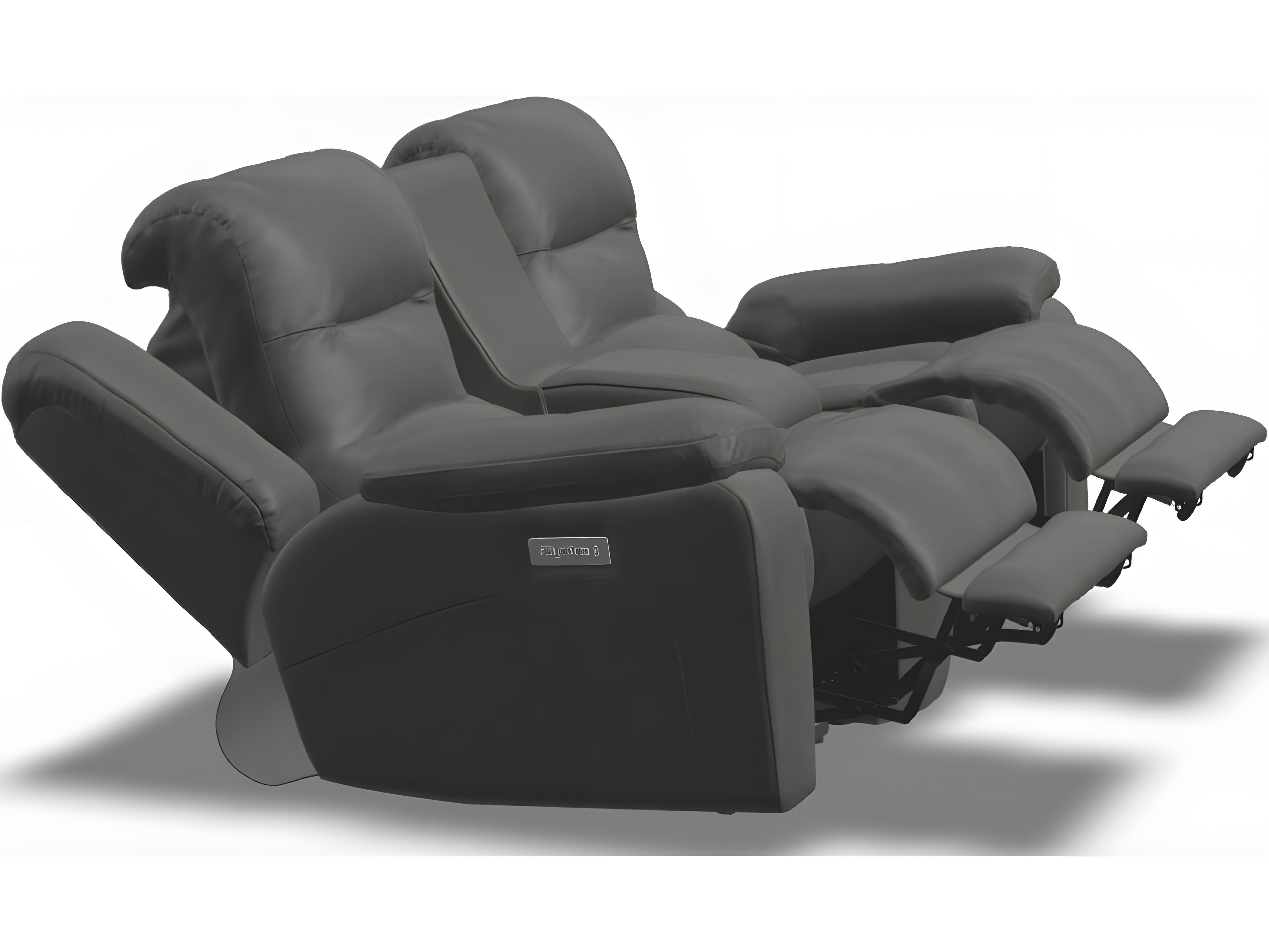 Palliser Leighton Leather Upholstery Console Loveseat Power Recliner with Headrest & Lumbar