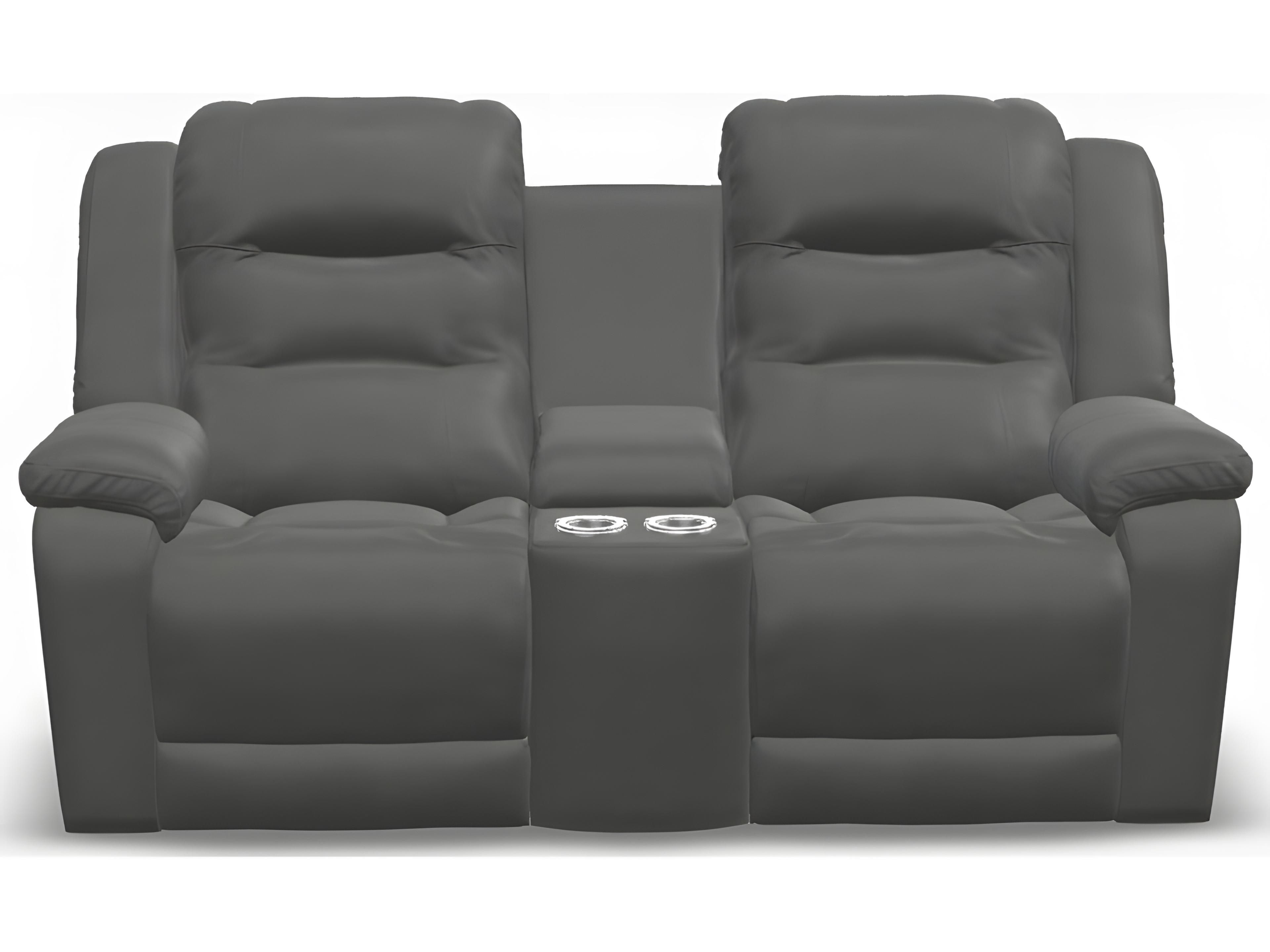 Palliser Leighton Leather Upholstery Console Loveseat Power Recliner with Headrest & Lumbar