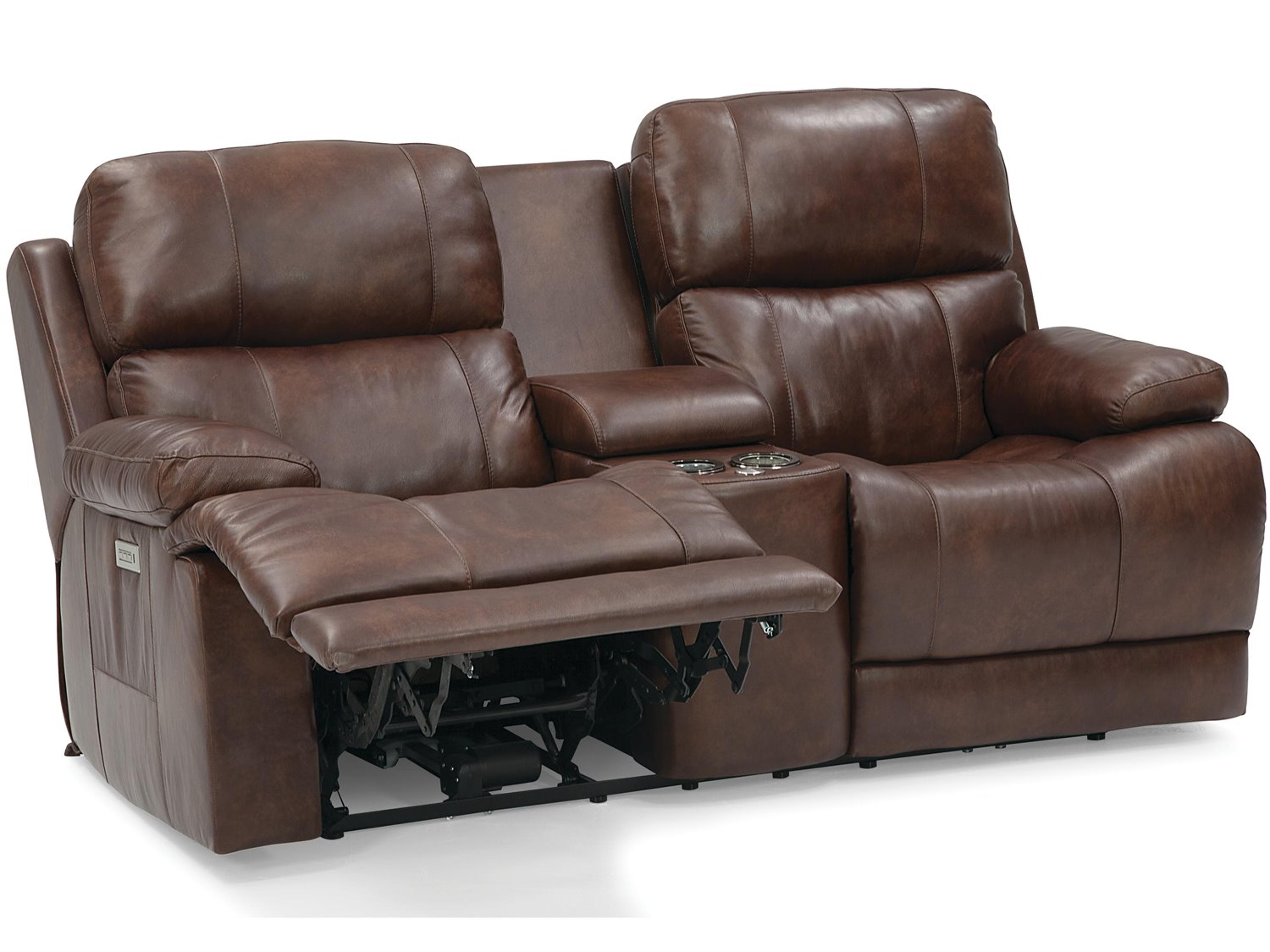 Palliser Kenaston Leather Upholstery Console Loveseat Power Recliner with Cupholder with Power Headrest
