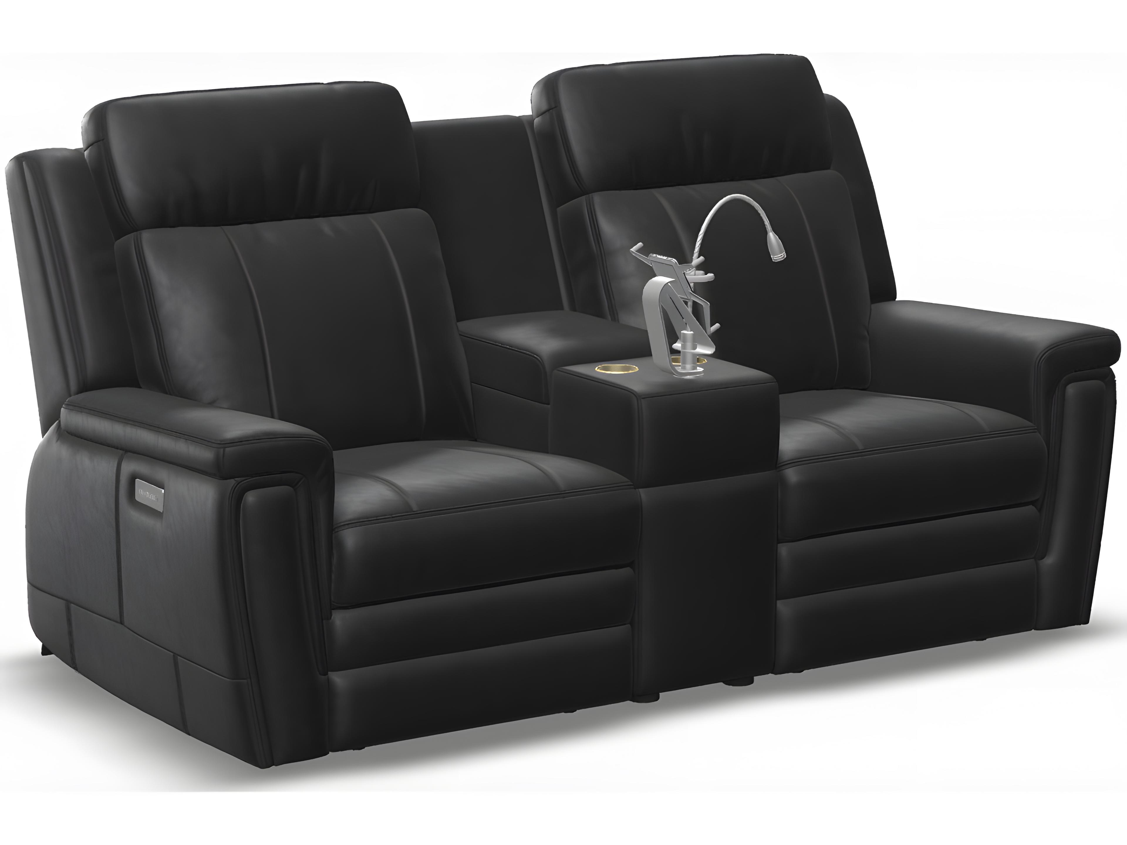 Asher Leather Upholstery Console Loveseat Power Recliner with Cupholder
