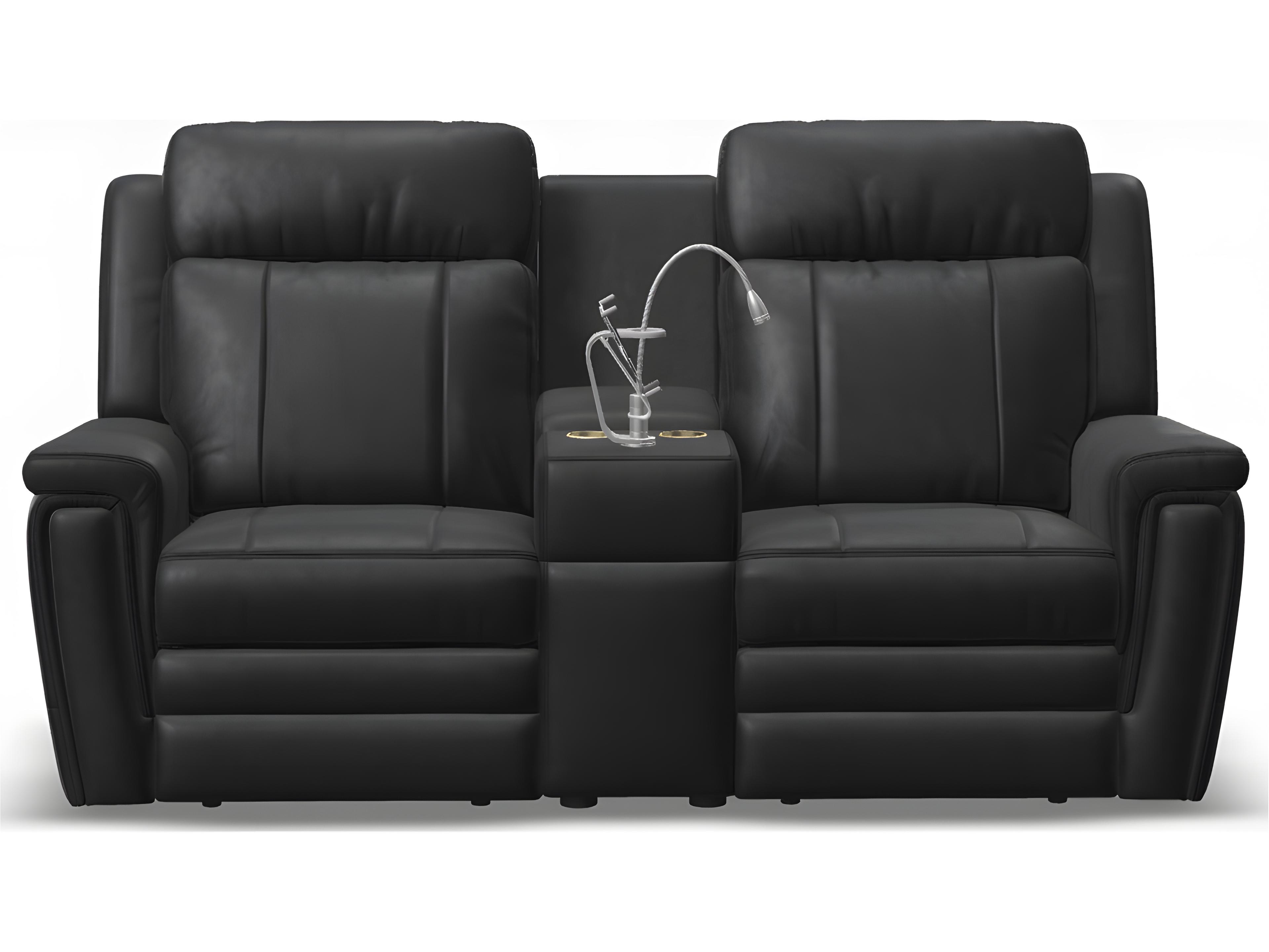 Palliser Asher Leather Upholstery Console Loveseat Power Recliner with Cupholder