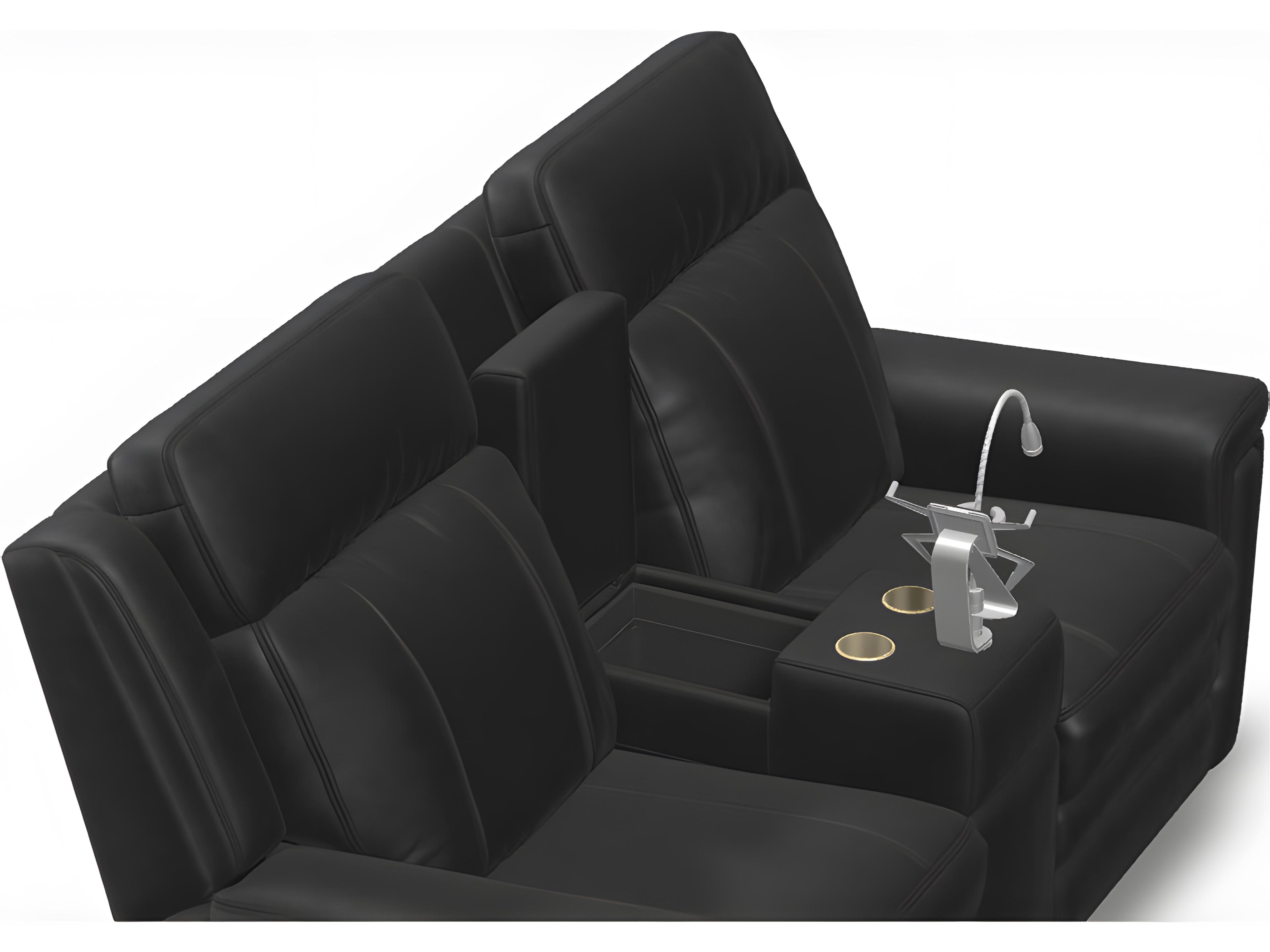 Palliser Asher Leather Upholstery Console Loveseat Power Recliner with Cupholder