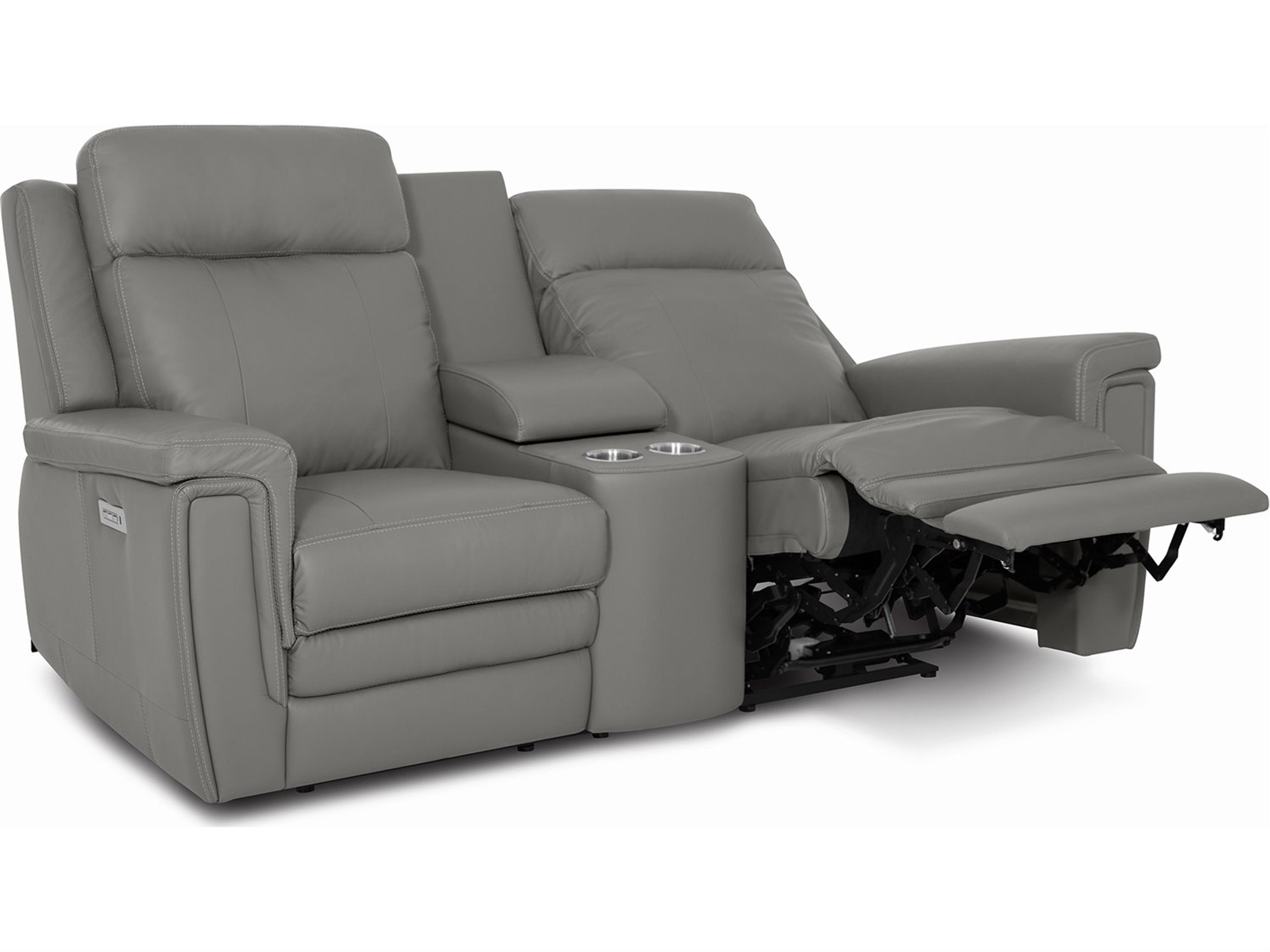 Palliser Asher Leather Upholstery Console Loveseat Power Recliner with Headrest & Lumbar