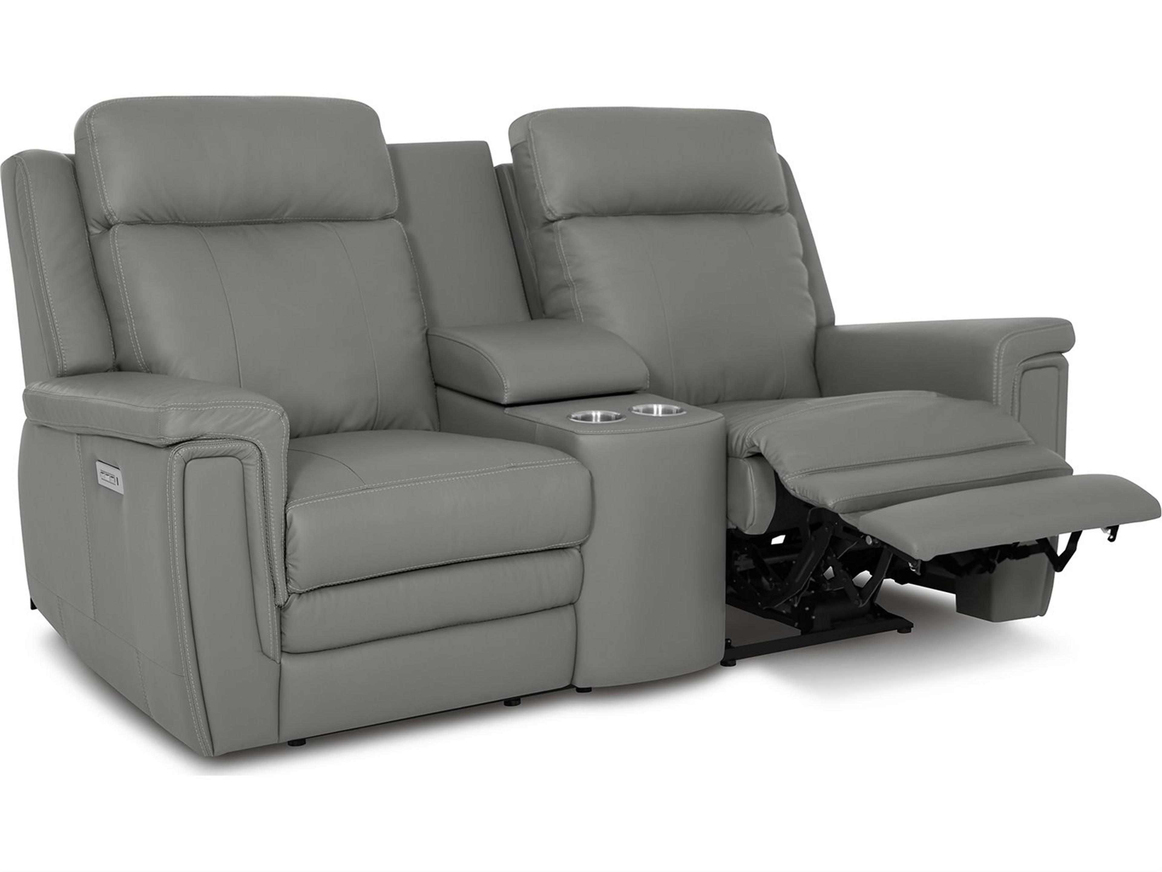 Palliser Asher Leather Upholstery Console Loveseat Power Recliner with Headrest & Lumbar
