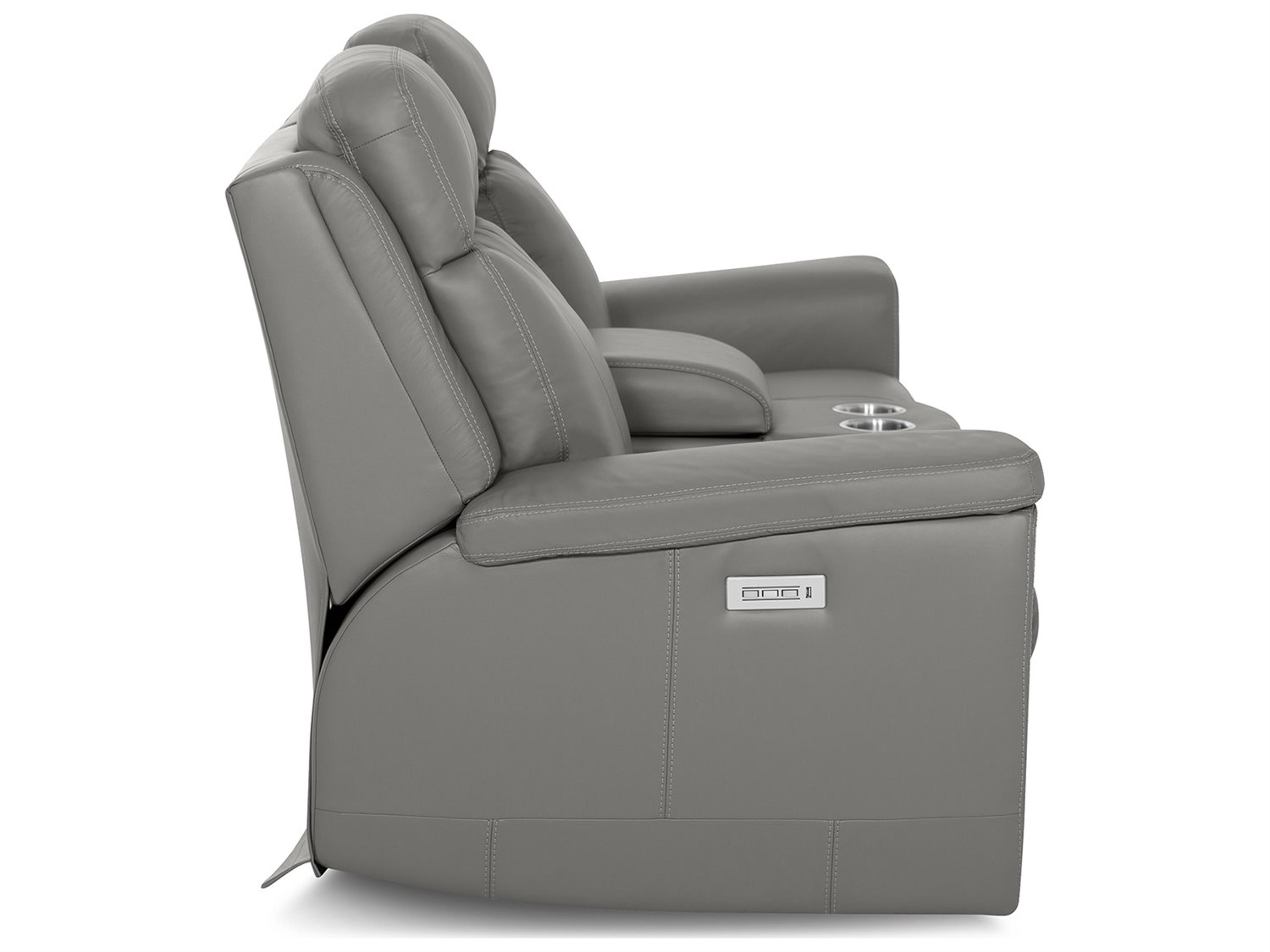 Palliser Asher Leather Upholstery Console Loveseat Power Recliner with Headrest & Lumbar