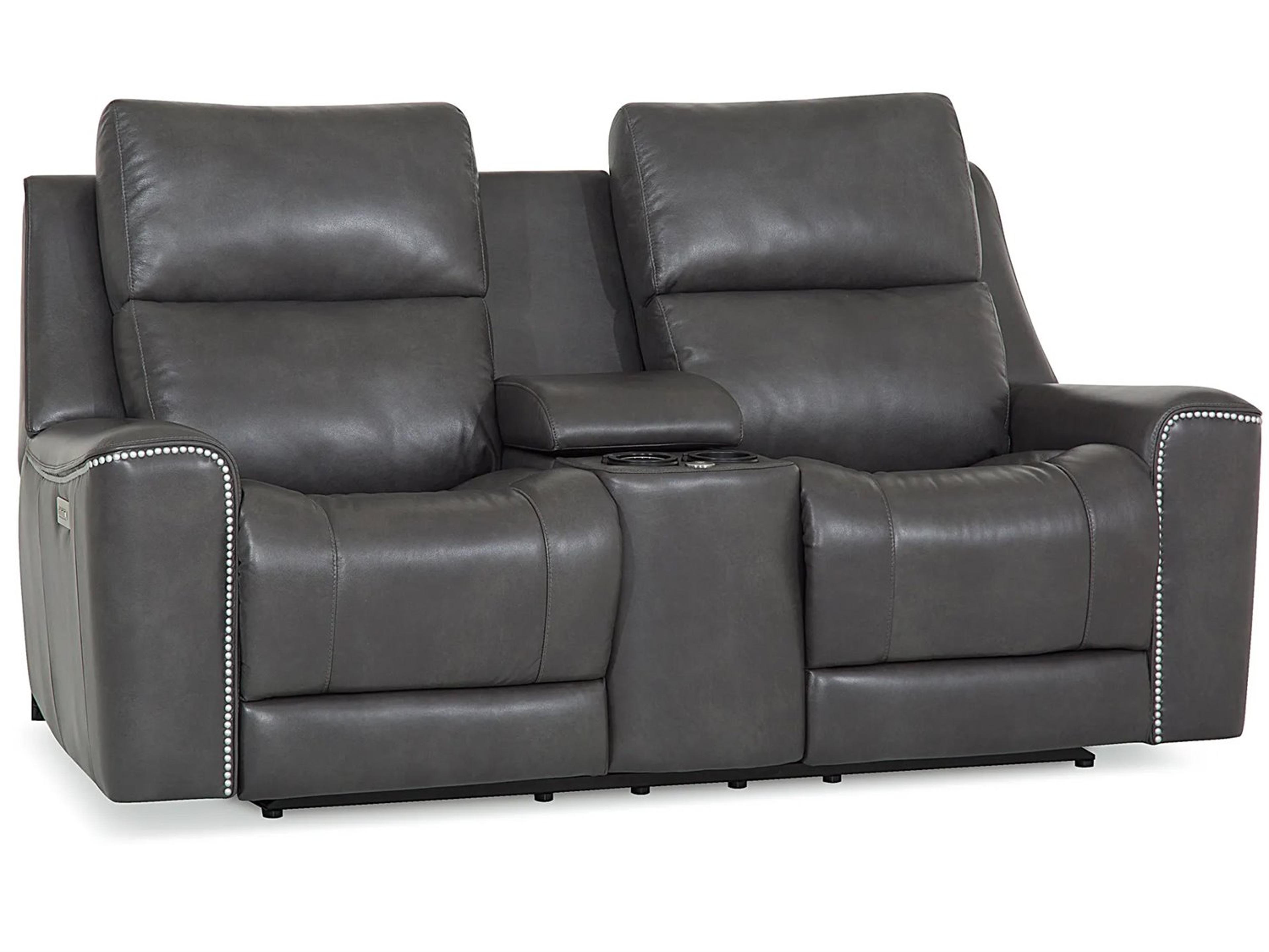 Hastings Leather Upholstery Console Loveseat Power Recliner with Cupholder with Power Headrest