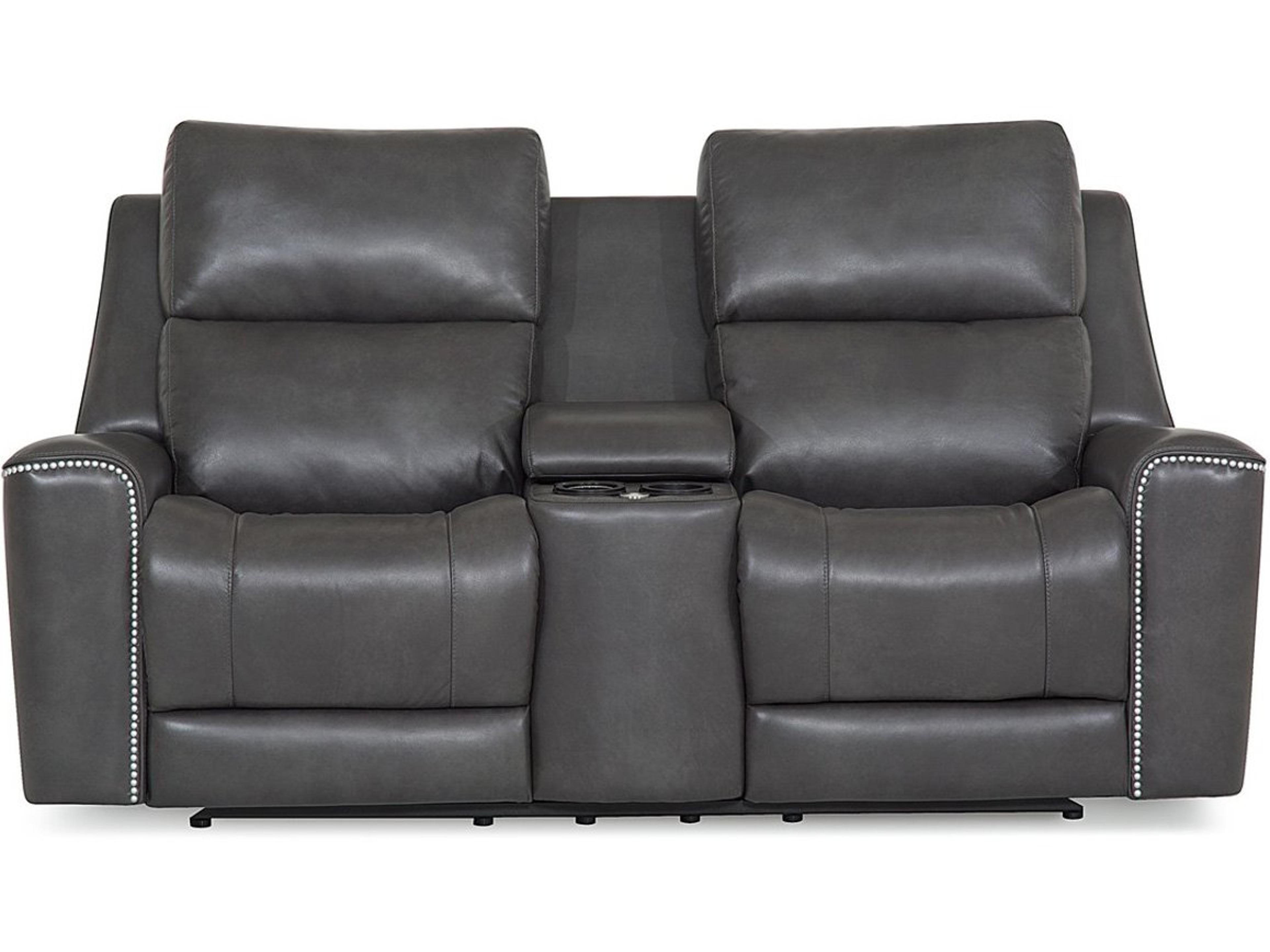 Palliser Hastings Leather Upholstery Console Loveseat Power Recliner with Cupholder with Power Headrest
