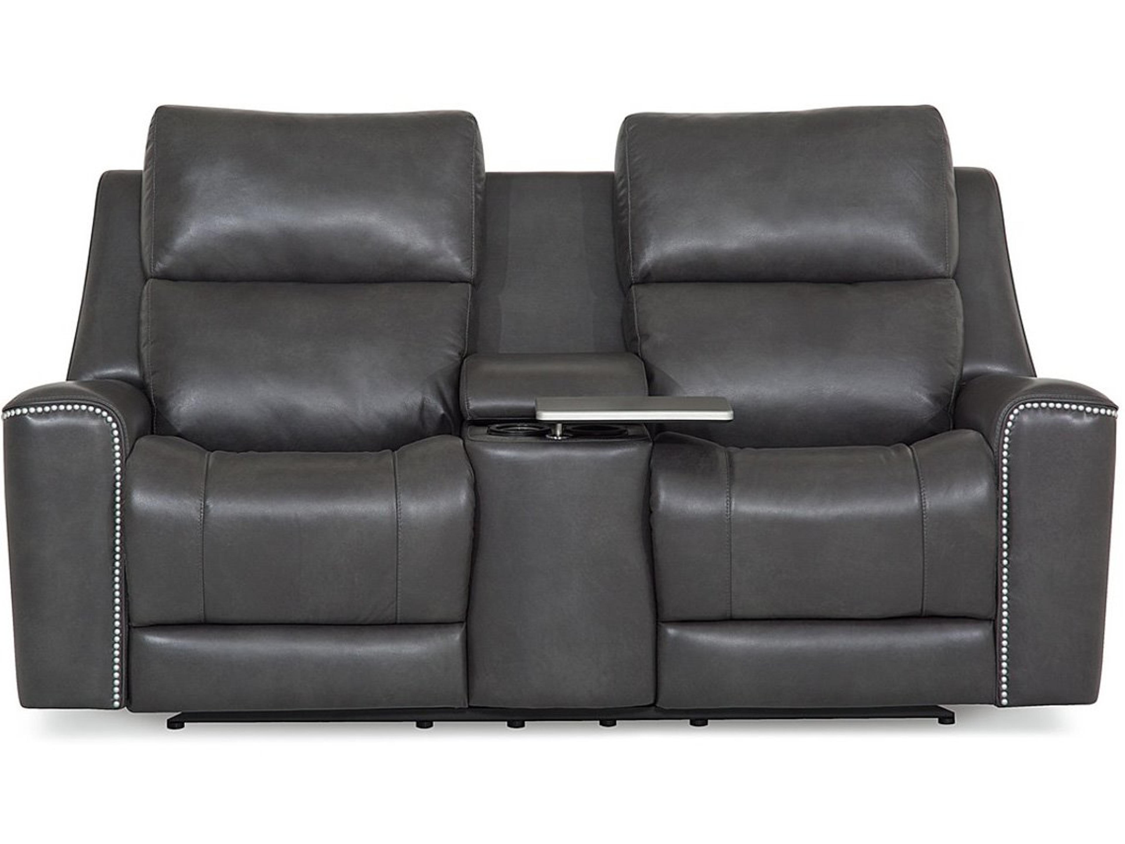 Palliser Hastings Leather Upholstery Console Loveseat Power Recliner with Cupholder with Power Headrest