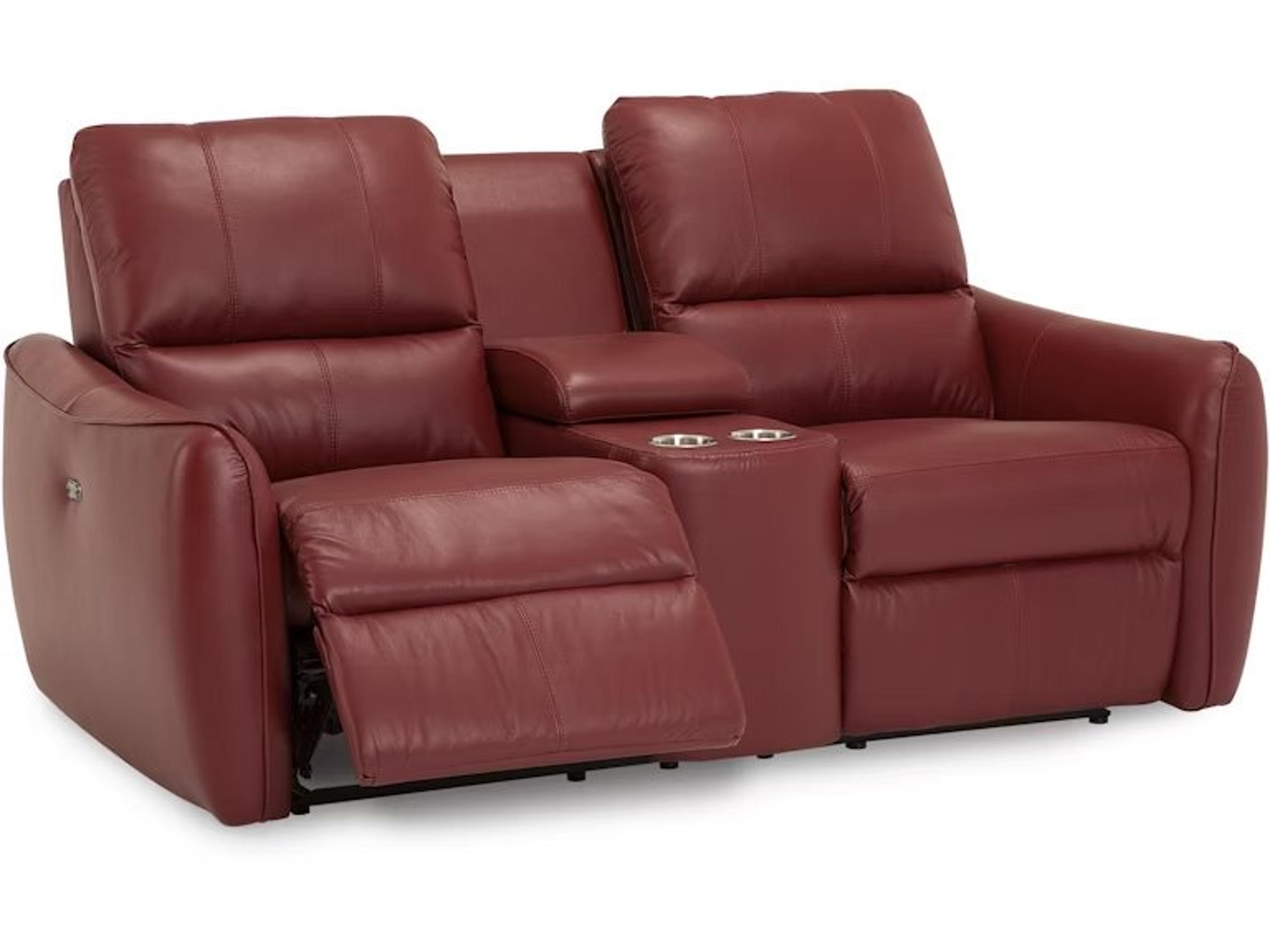 Palliser Arlo Leather Upholstery Console Loveseat Power Recliner with Cupholder