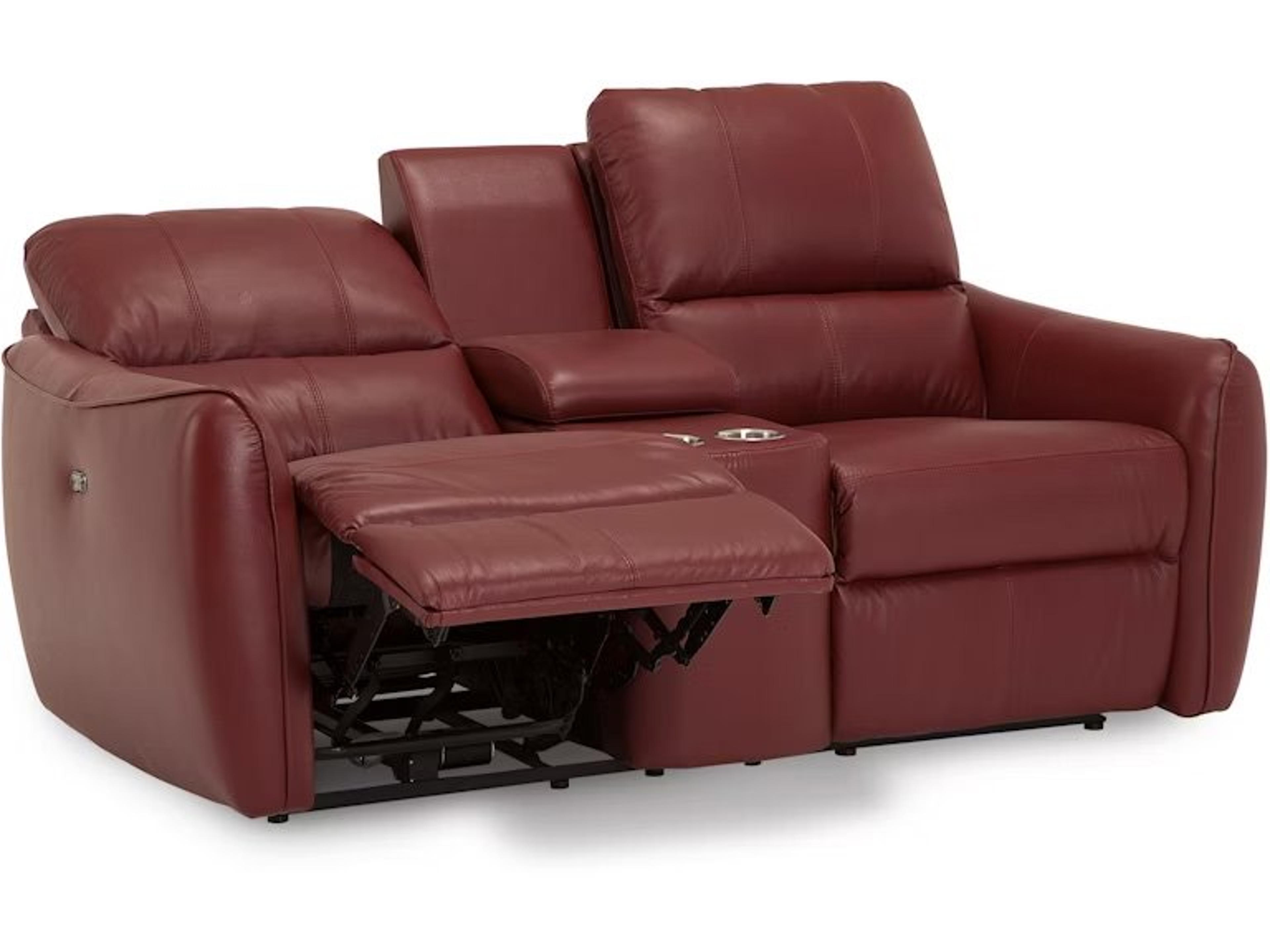 Palliser Arlo Leather Upholstery Console Loveseat Power Recliner with Cupholder