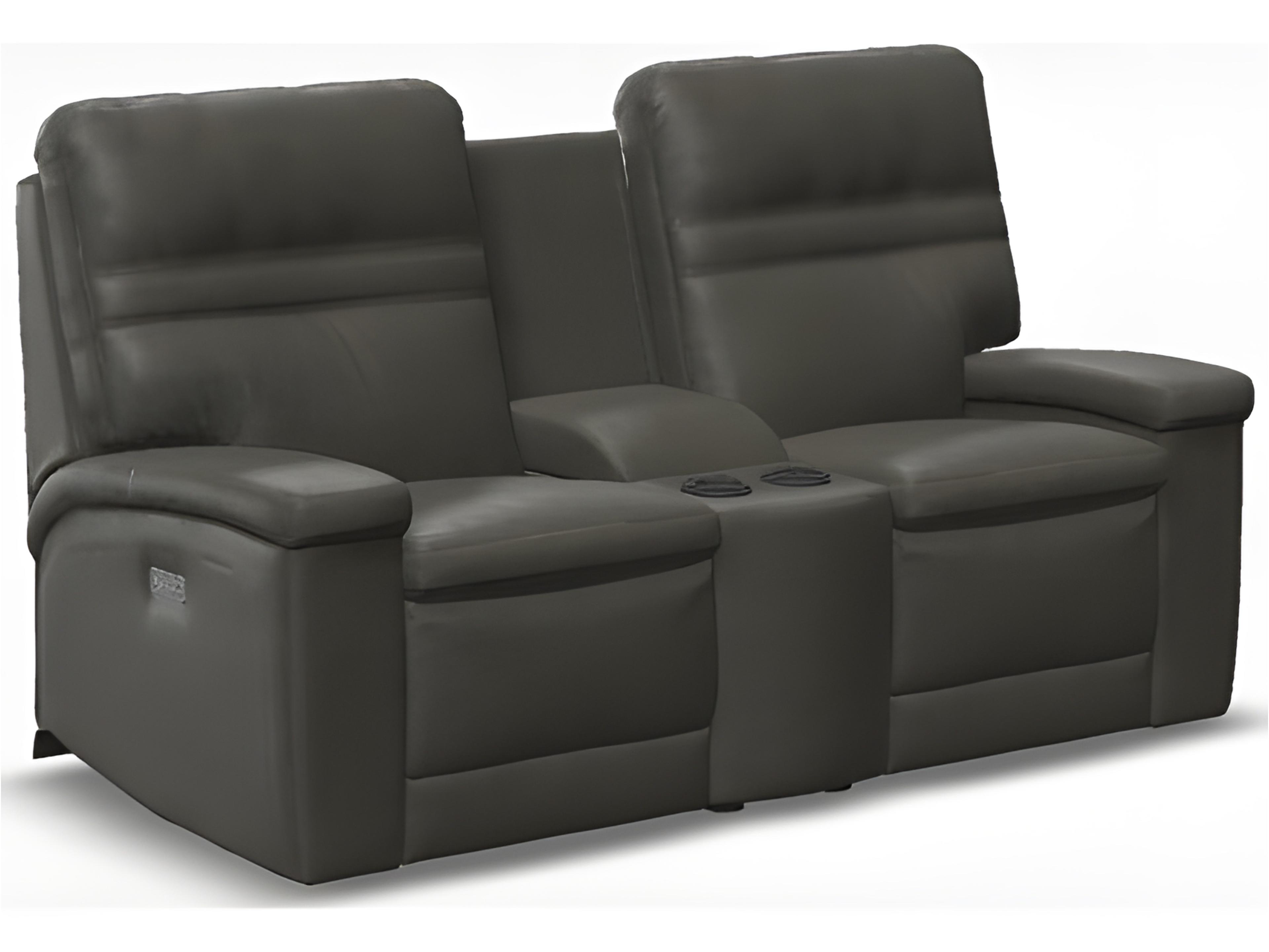 Leo Leather Upholstery Console Loveseat Power Recliner with Cupholder