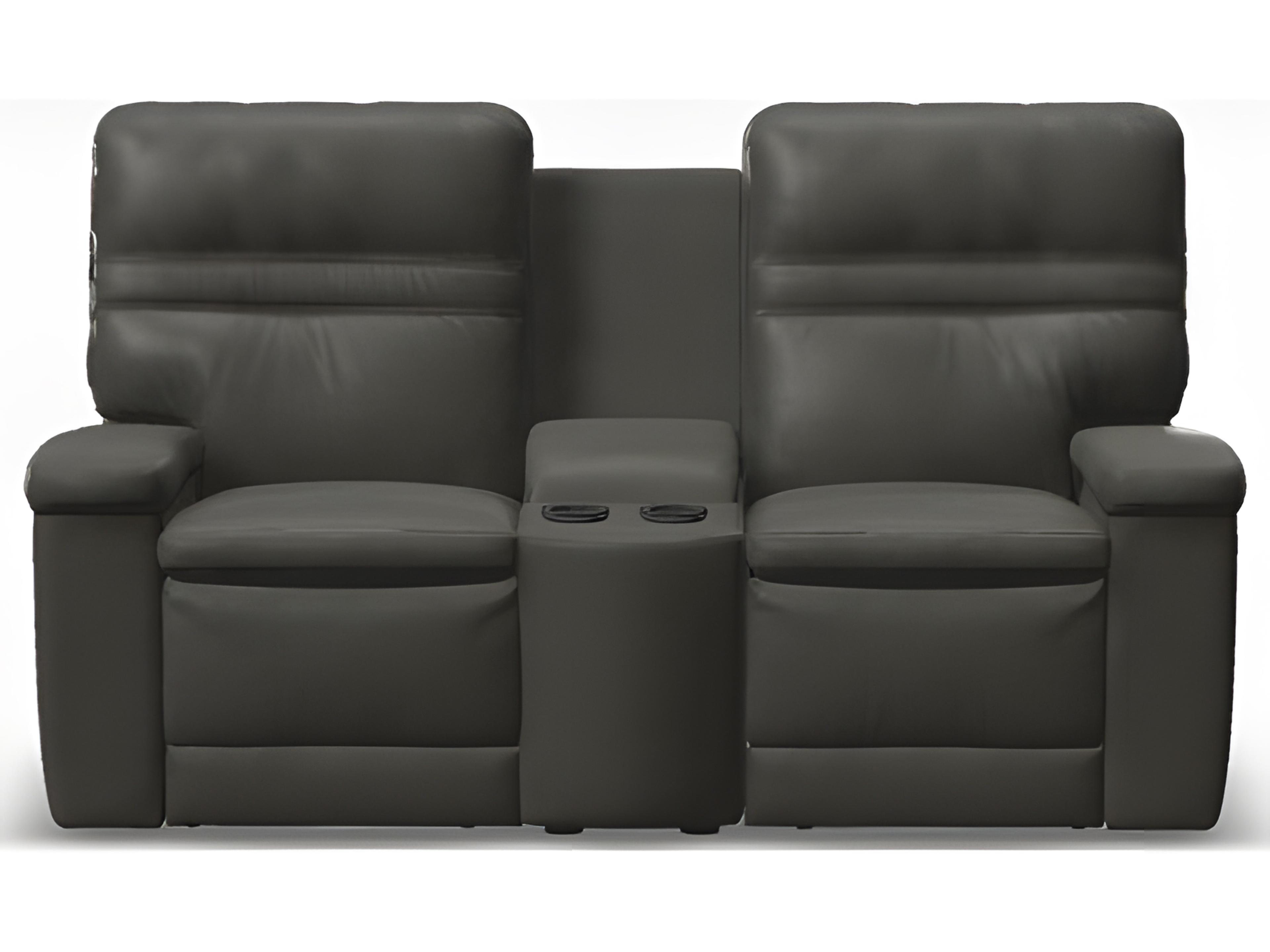 Palliser Leo Leather Upholstery Console Loveseat Power Recliner with Cupholder