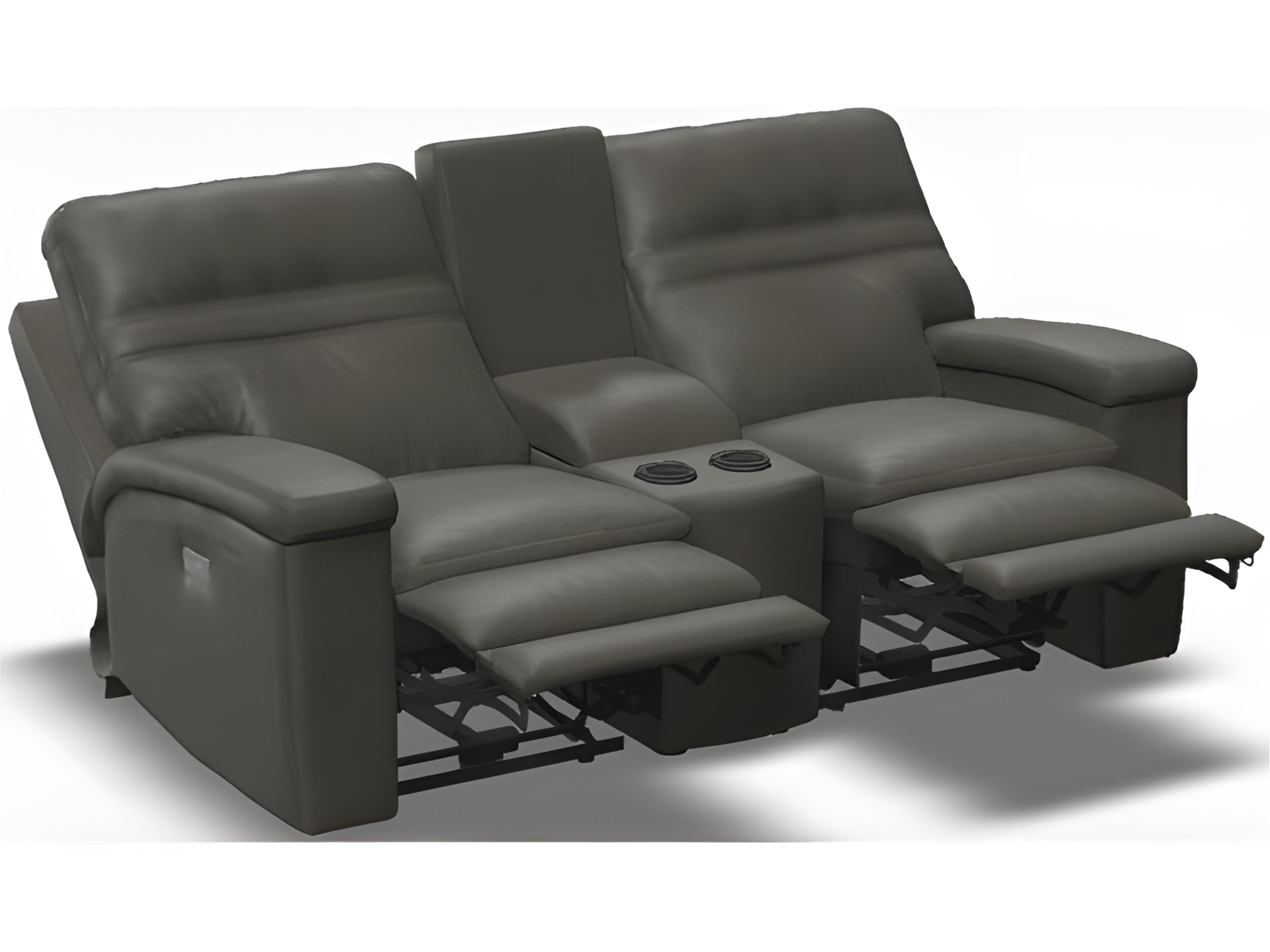 Palliser Leo Leather Upholstery Console Loveseat Power Recliner with Cupholder