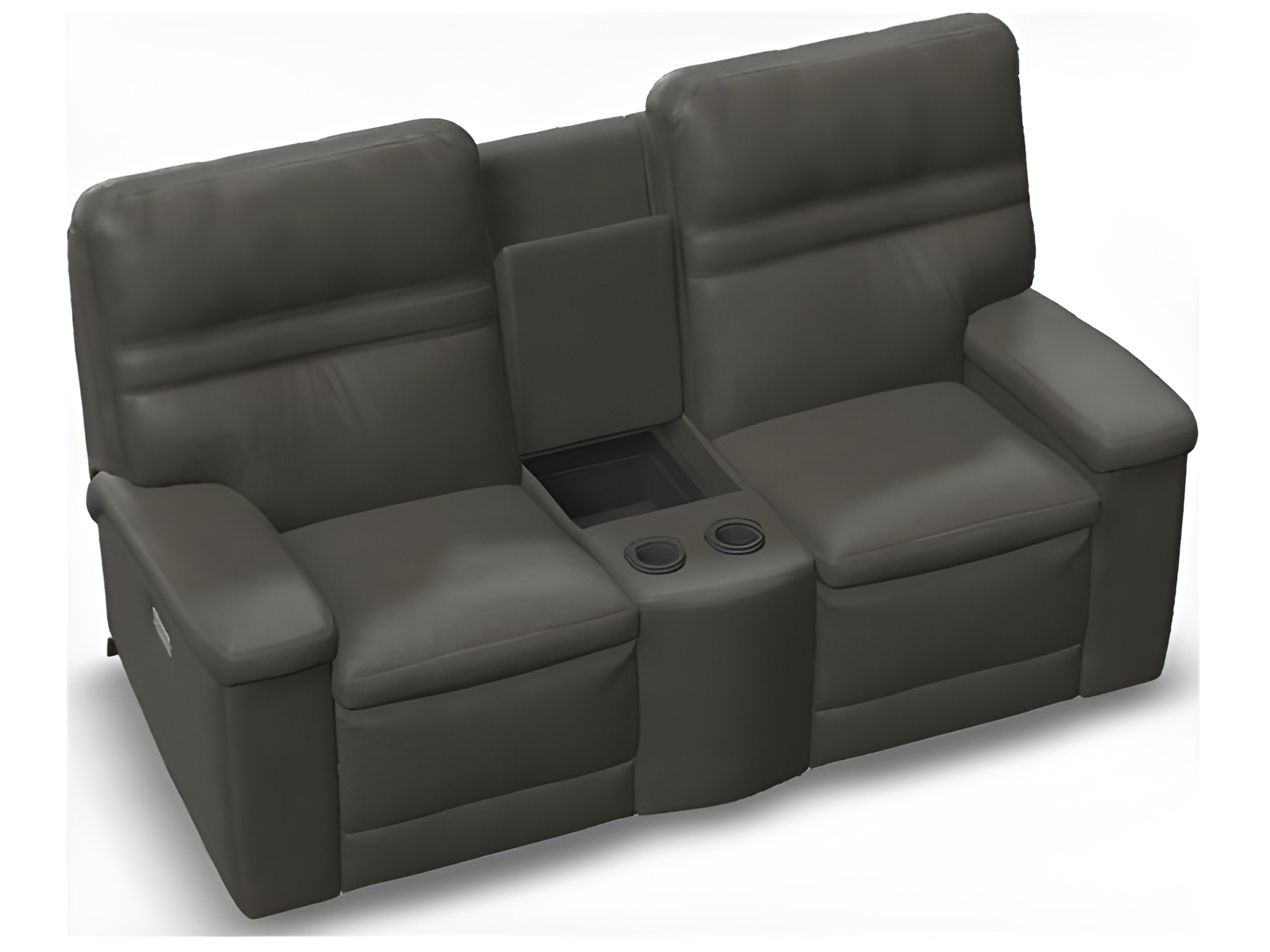 Palliser Leo Leather Upholstery Console Loveseat Power Recliner with Cupholder