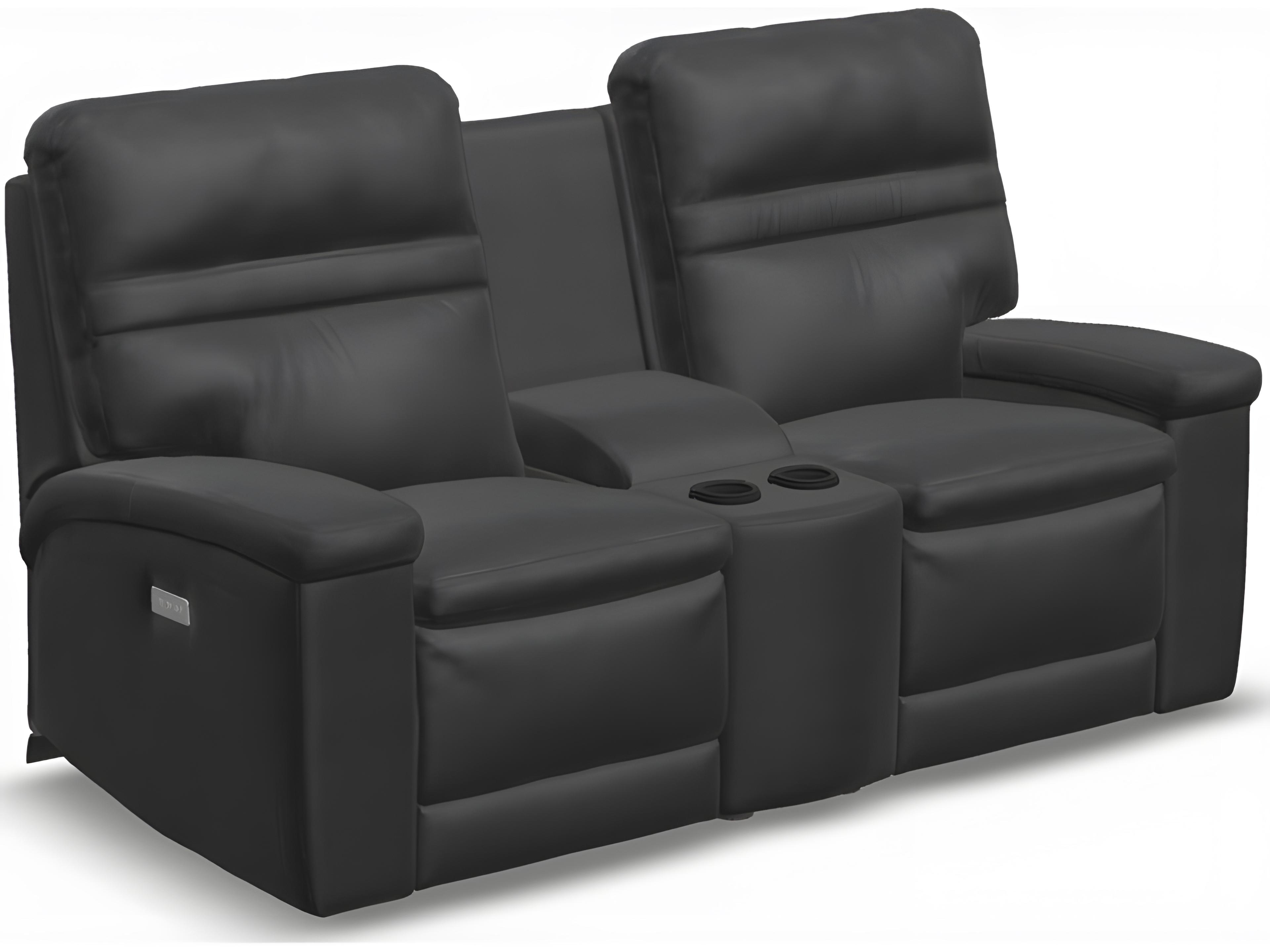 Leo Leather Upholstery Console Loveseat Power Recliner with Headrest & Lumbar