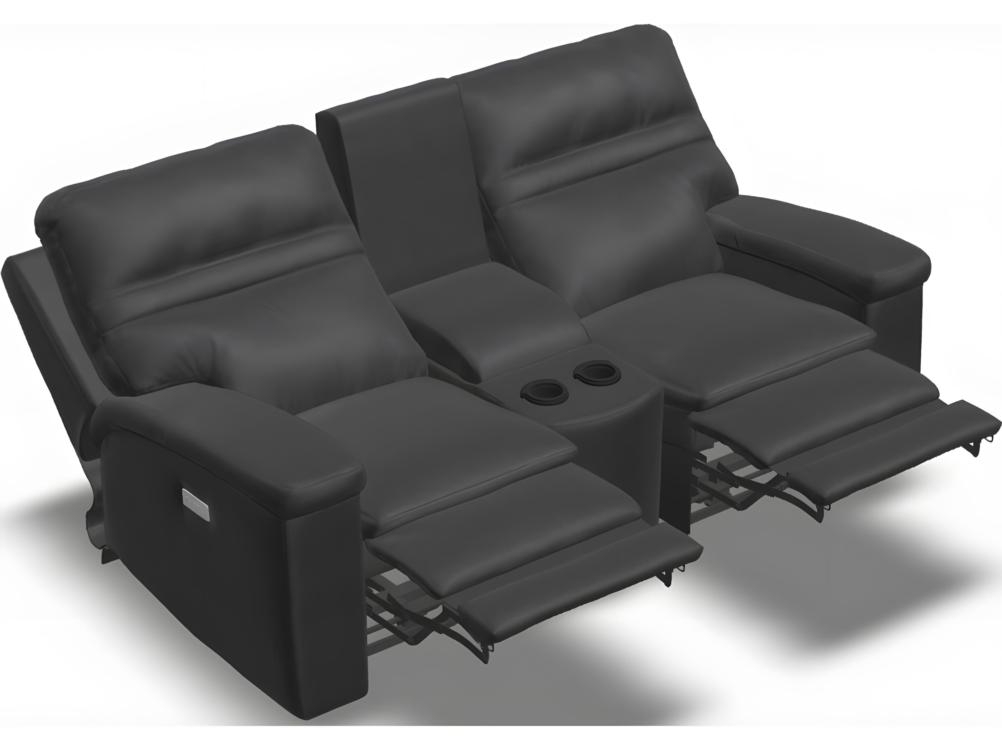 Palliser Leo Leather Upholstery Console Loveseat Power Recliner with Headrest & Lumbar