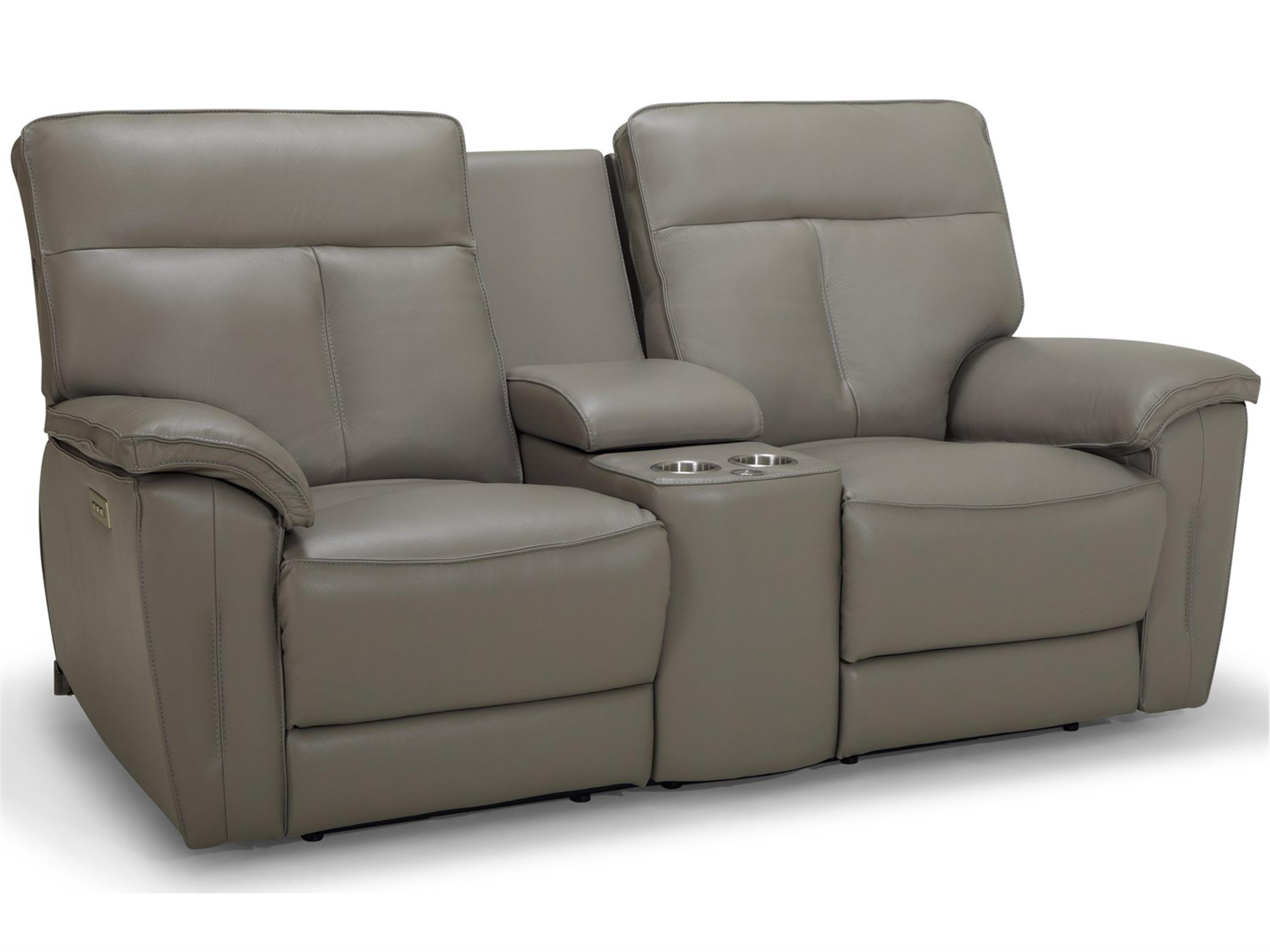 Oakley Leather Upholstery Console Loveseat Power Recliner with Headrest & Lumbar