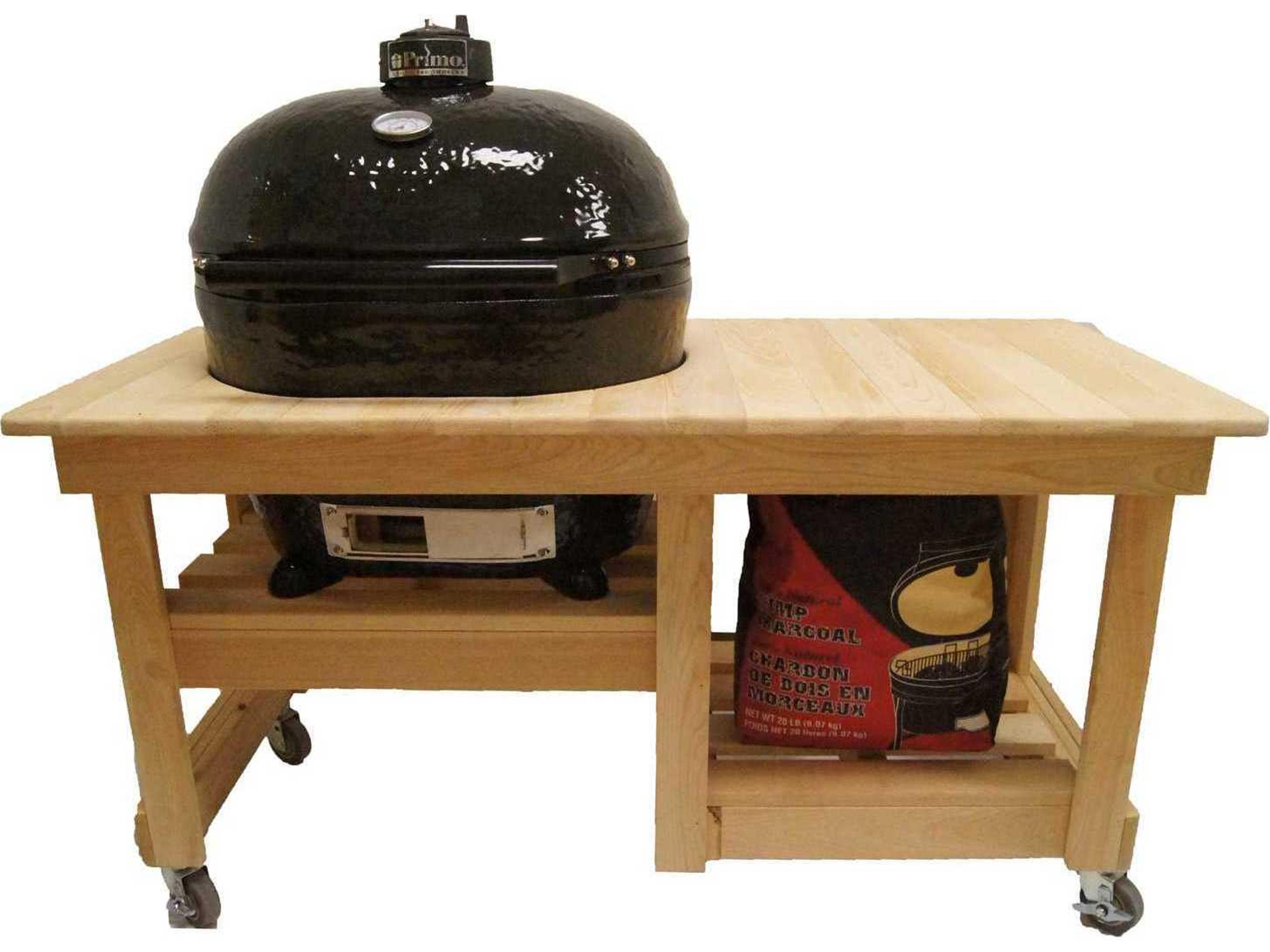 Primo Oval Junior Charcoal Grill with Cypress Countertop Table