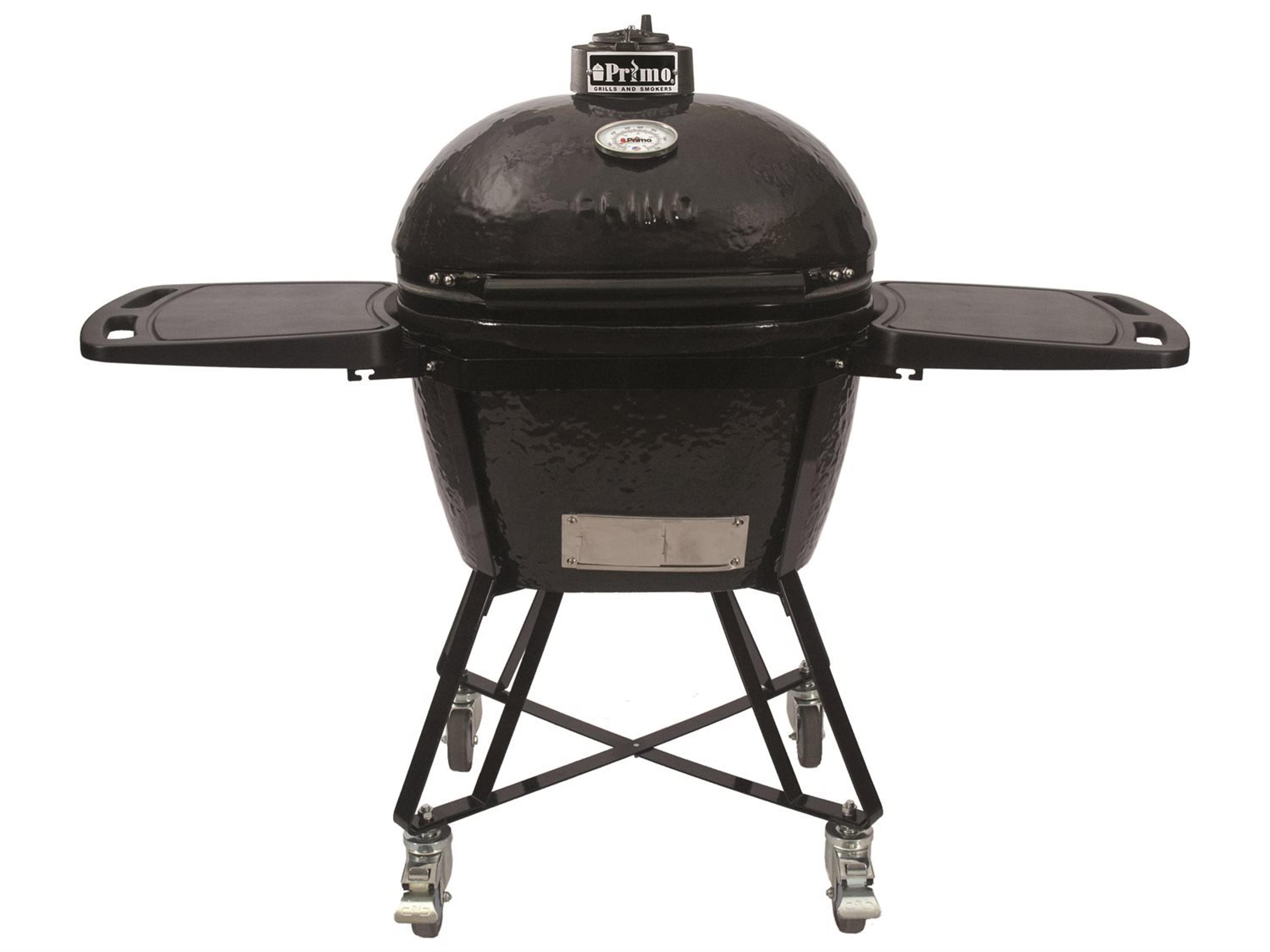 Primo All-In-One Ceramic Oval Large Charcoal Grill with Cradle | Side Shelves | and Stainless Steel Grates