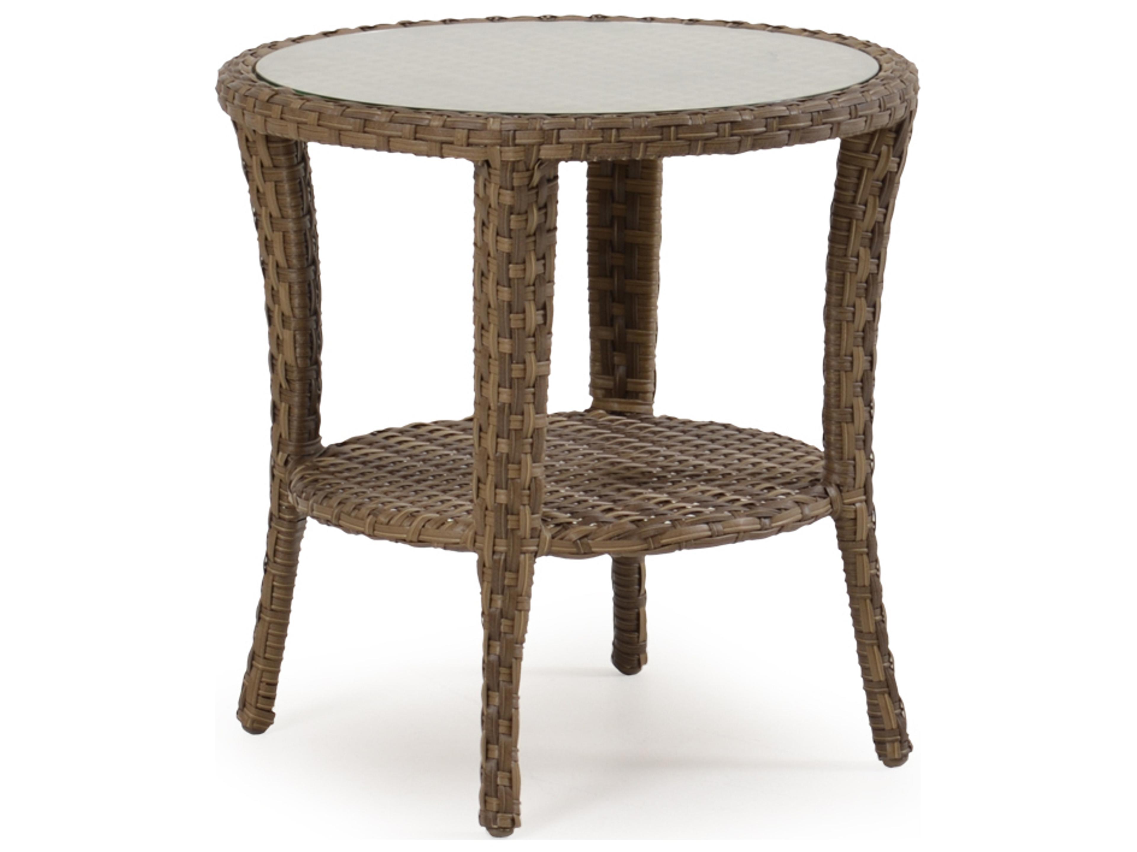 Watermark Living Alexandria Wicker Round Glass Top Outdoor Patio End Table