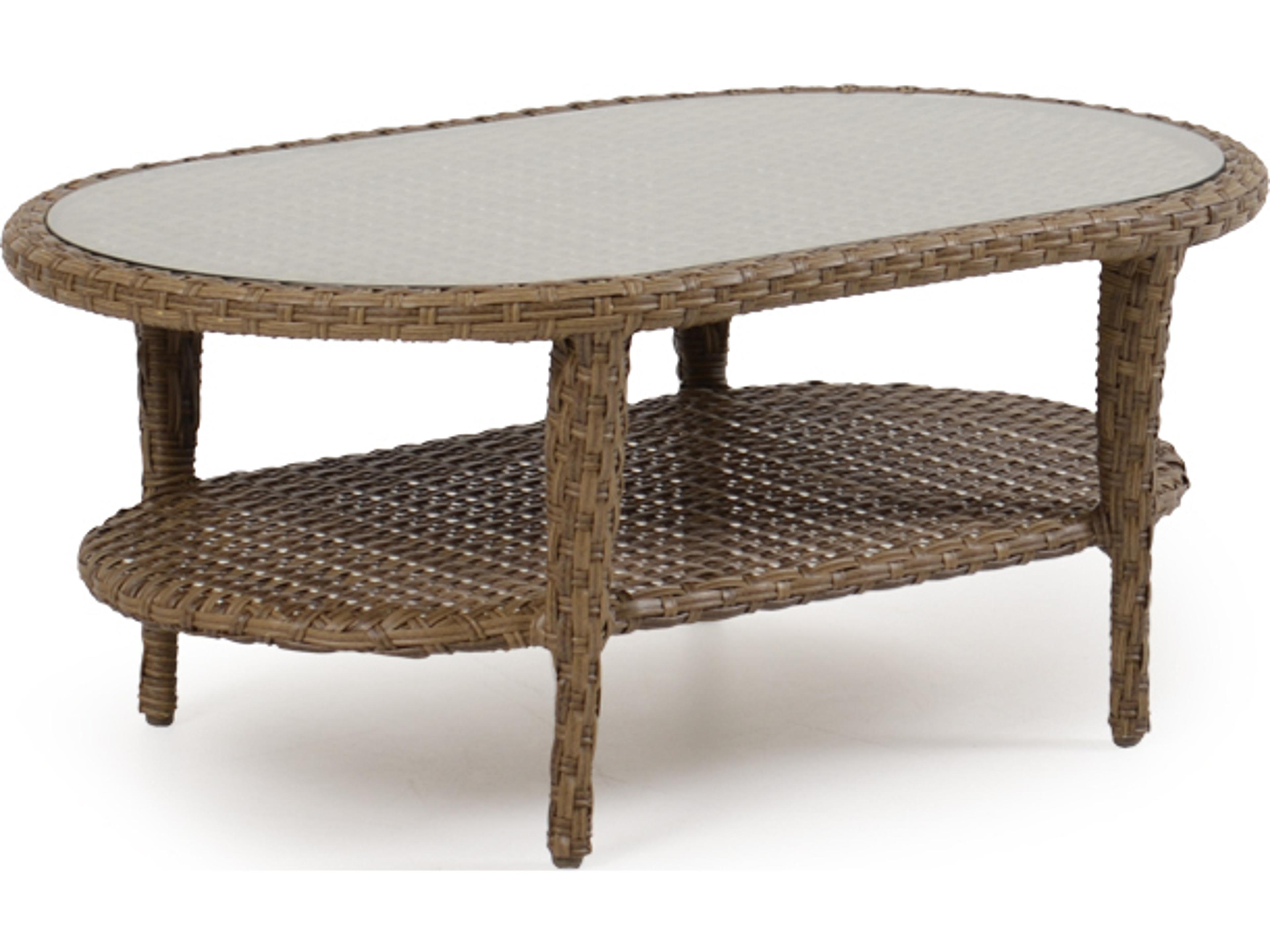Watermark Living Alexandria Wicker Oval Glass Top Outdoor Patio Coffee Table