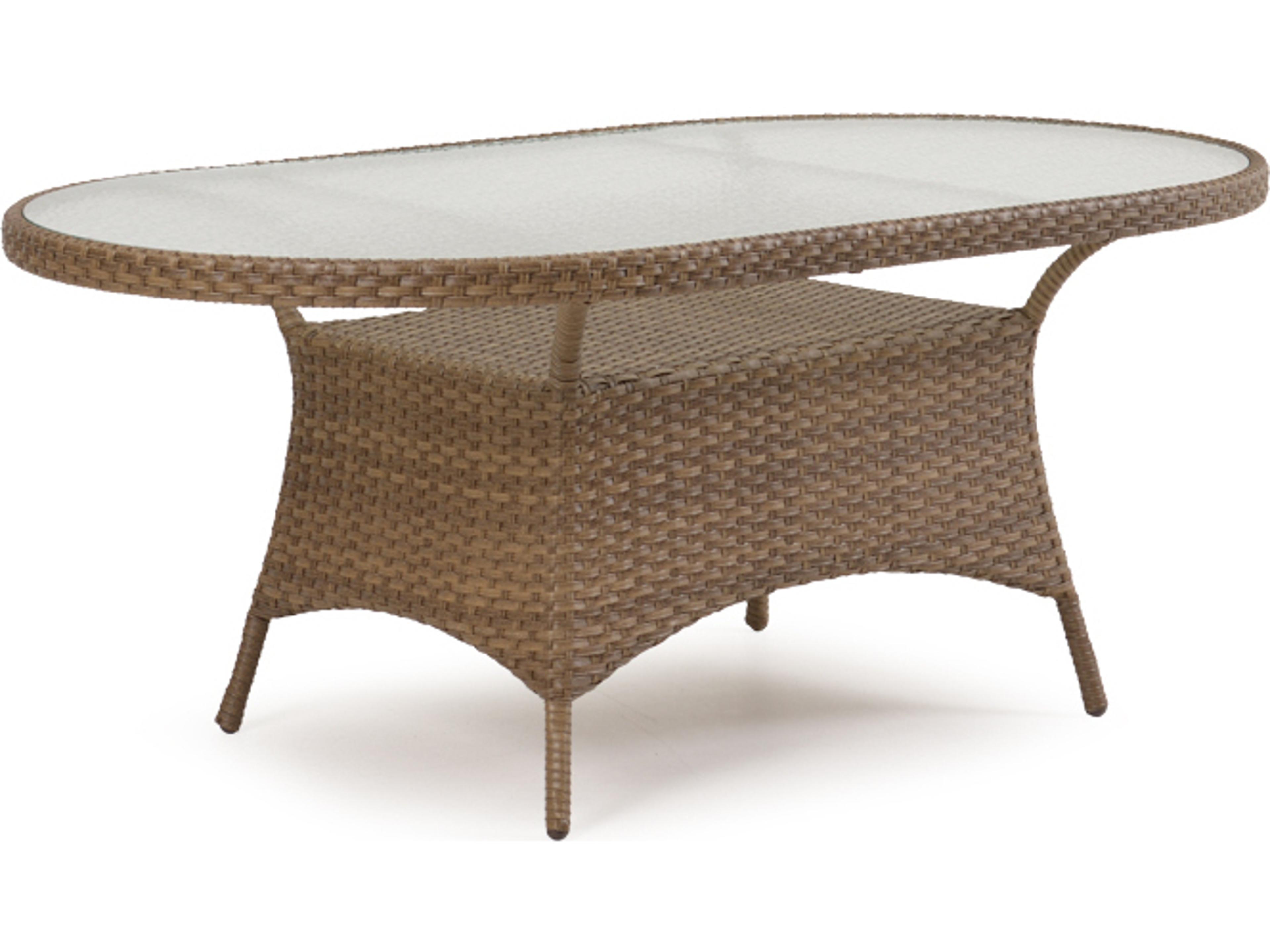 Alexandria Wicker Oval Glass Top Outdoor Dining Table