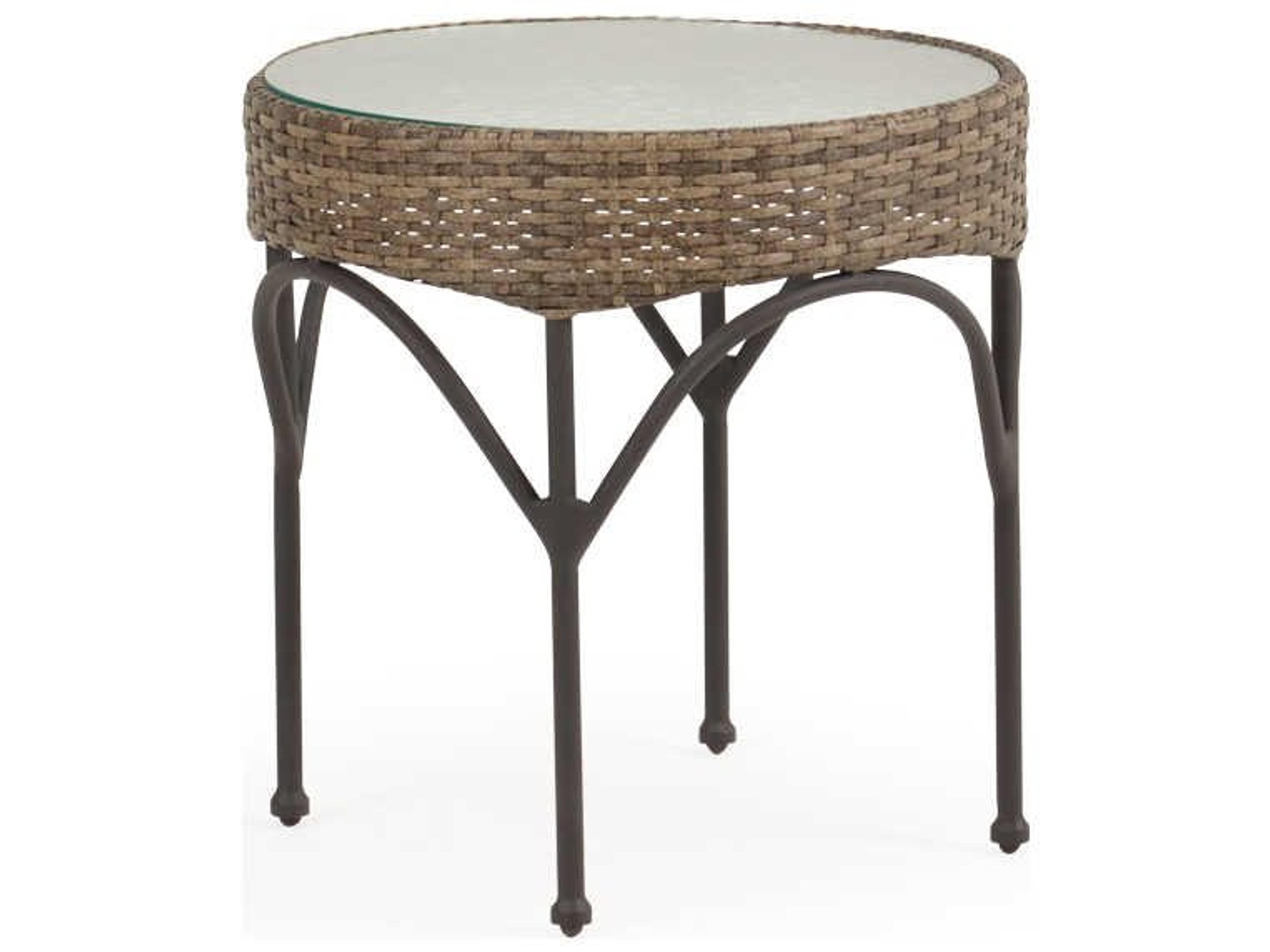 Augusta Wicker Round Stone Top Outdoor End Table