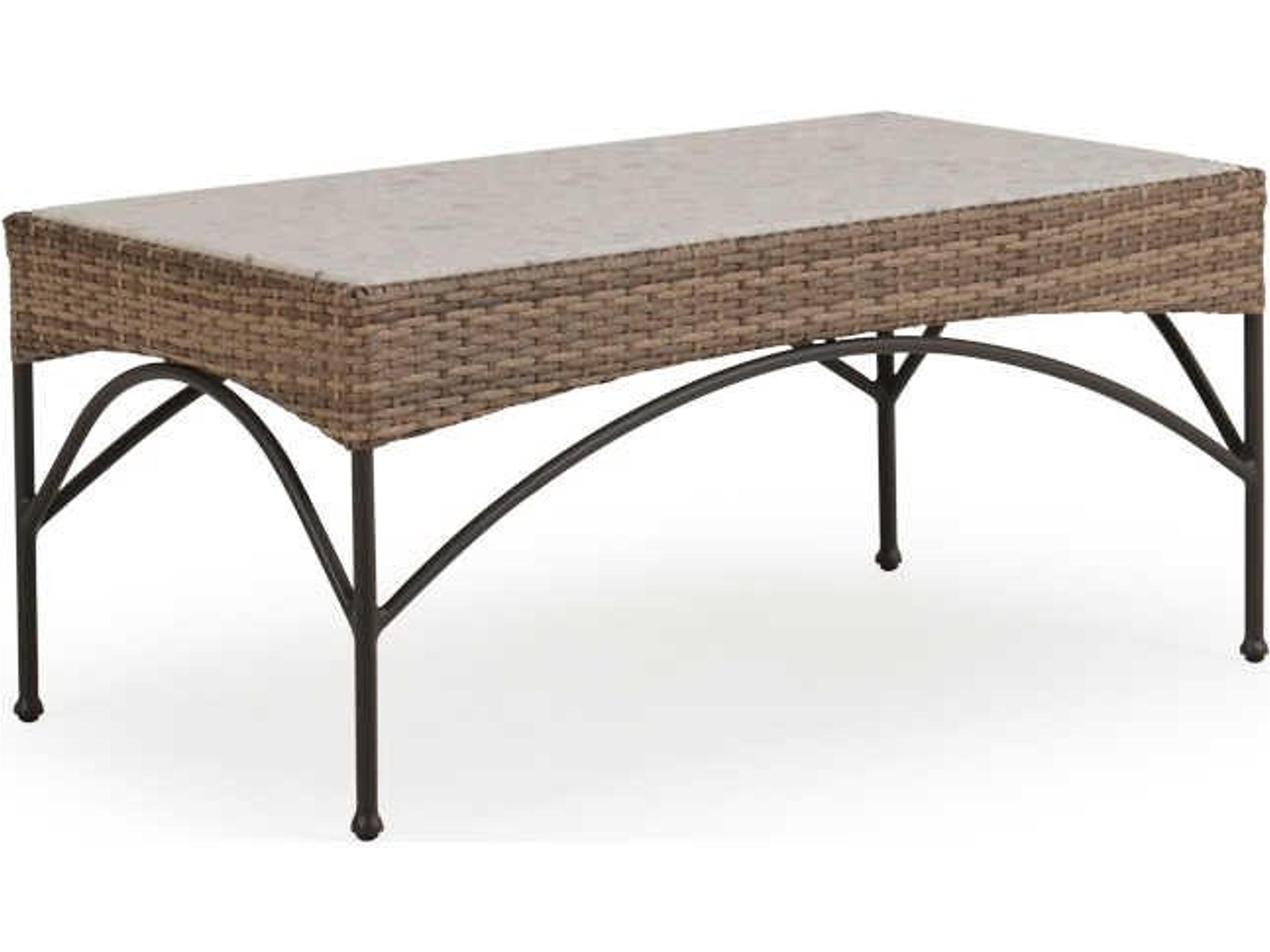 Augusta Wicker Rectangular Stone Top Outdoor Coffee Table