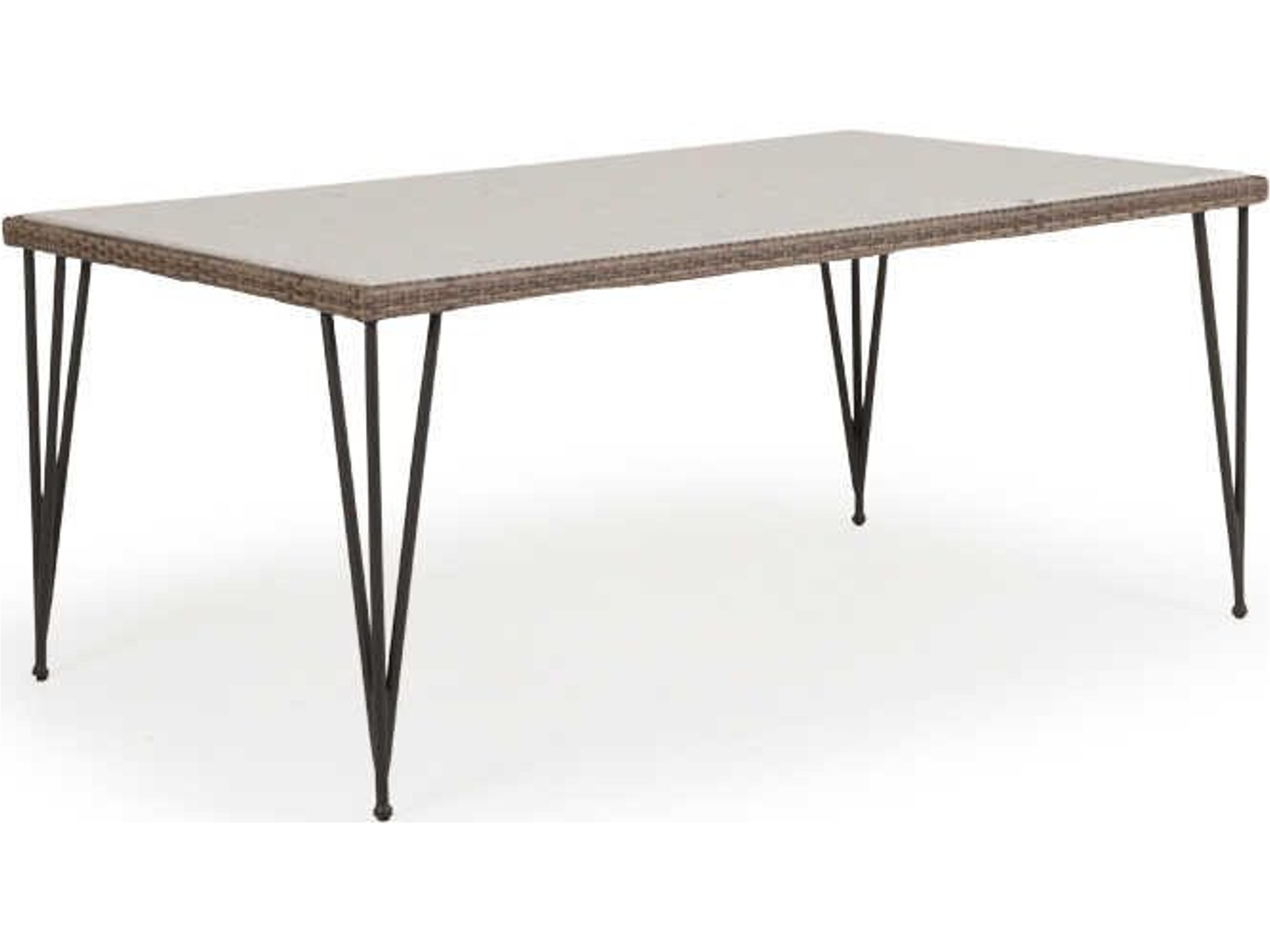 Augusta Wicker Rectangular Stone Top Outdoor Dining Table