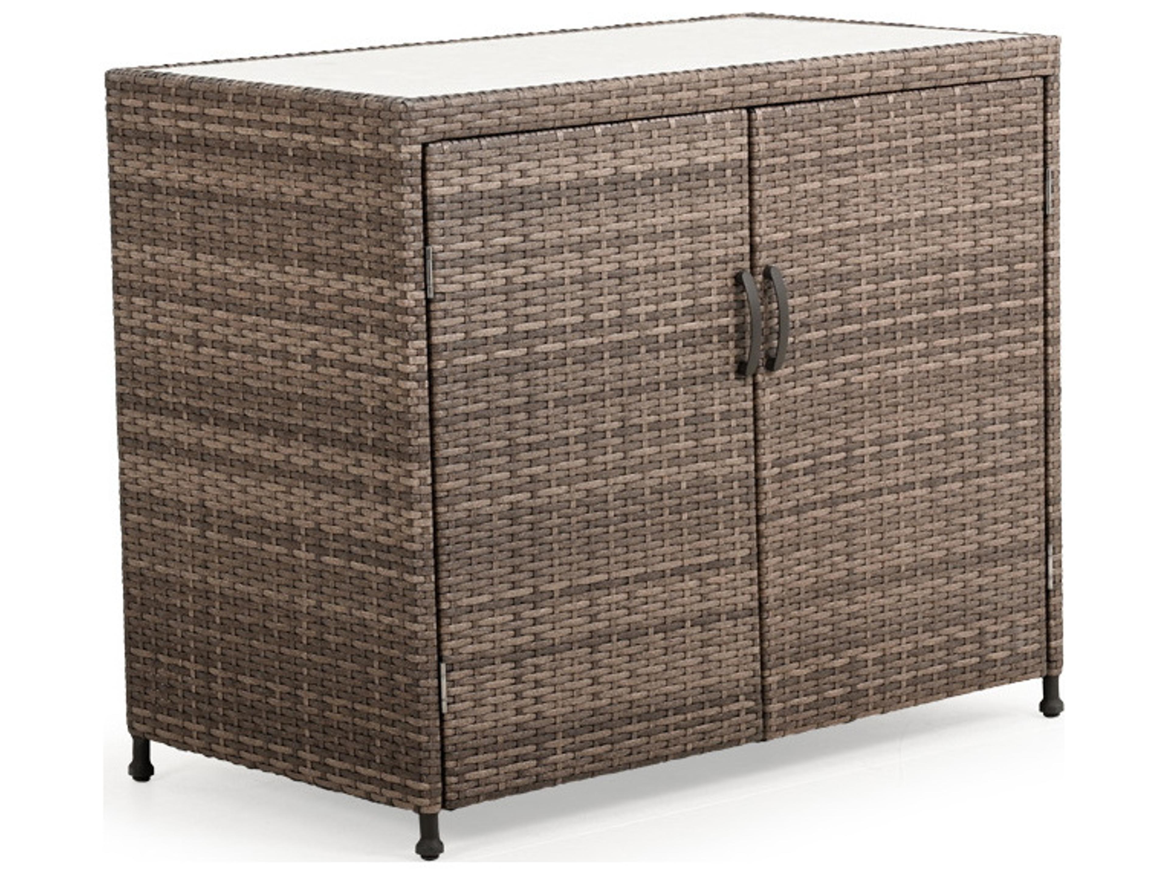 Augusta Wicker Rectangular Outdoor Patio Console Table with Doors