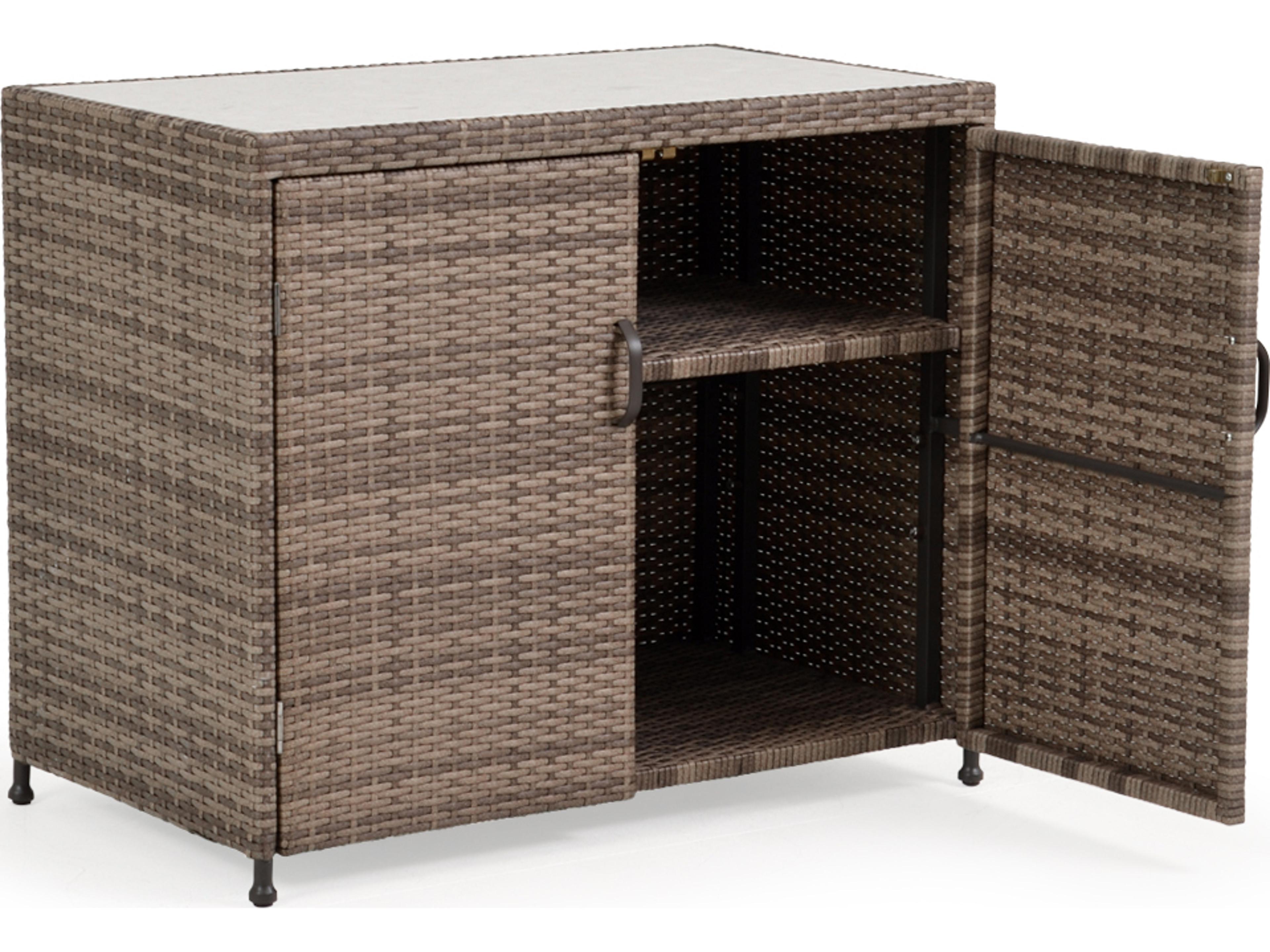 Watermark Living Augusta Wicker Rectangular Outdoor Patio Console Table with Doors