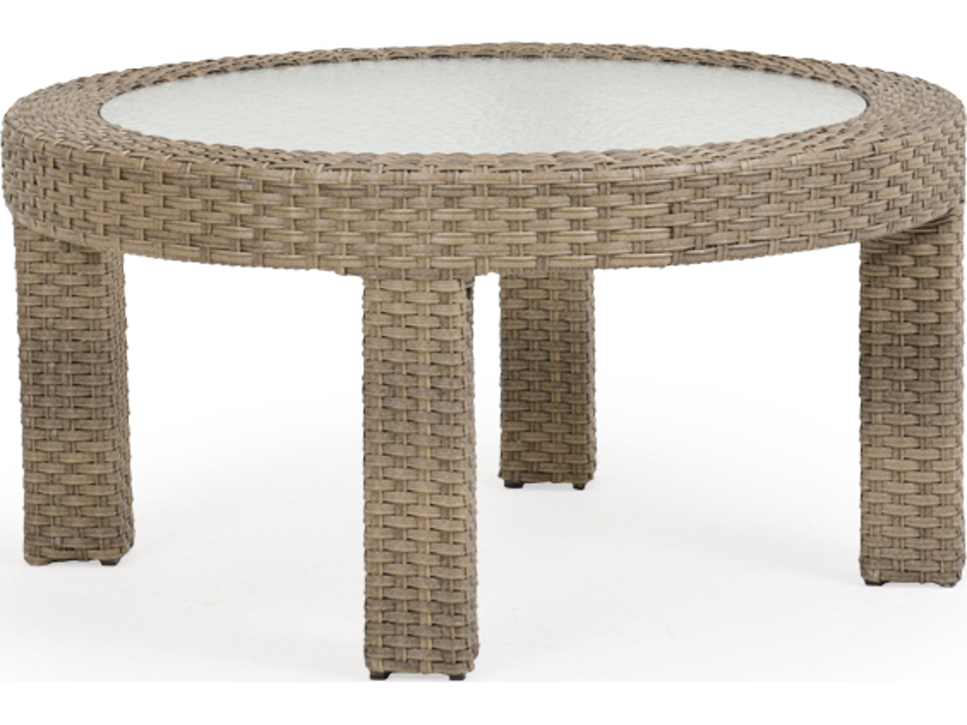 Watermark Living Seaside Wicker Round Glass Top Outdoor Patio Coffee Table