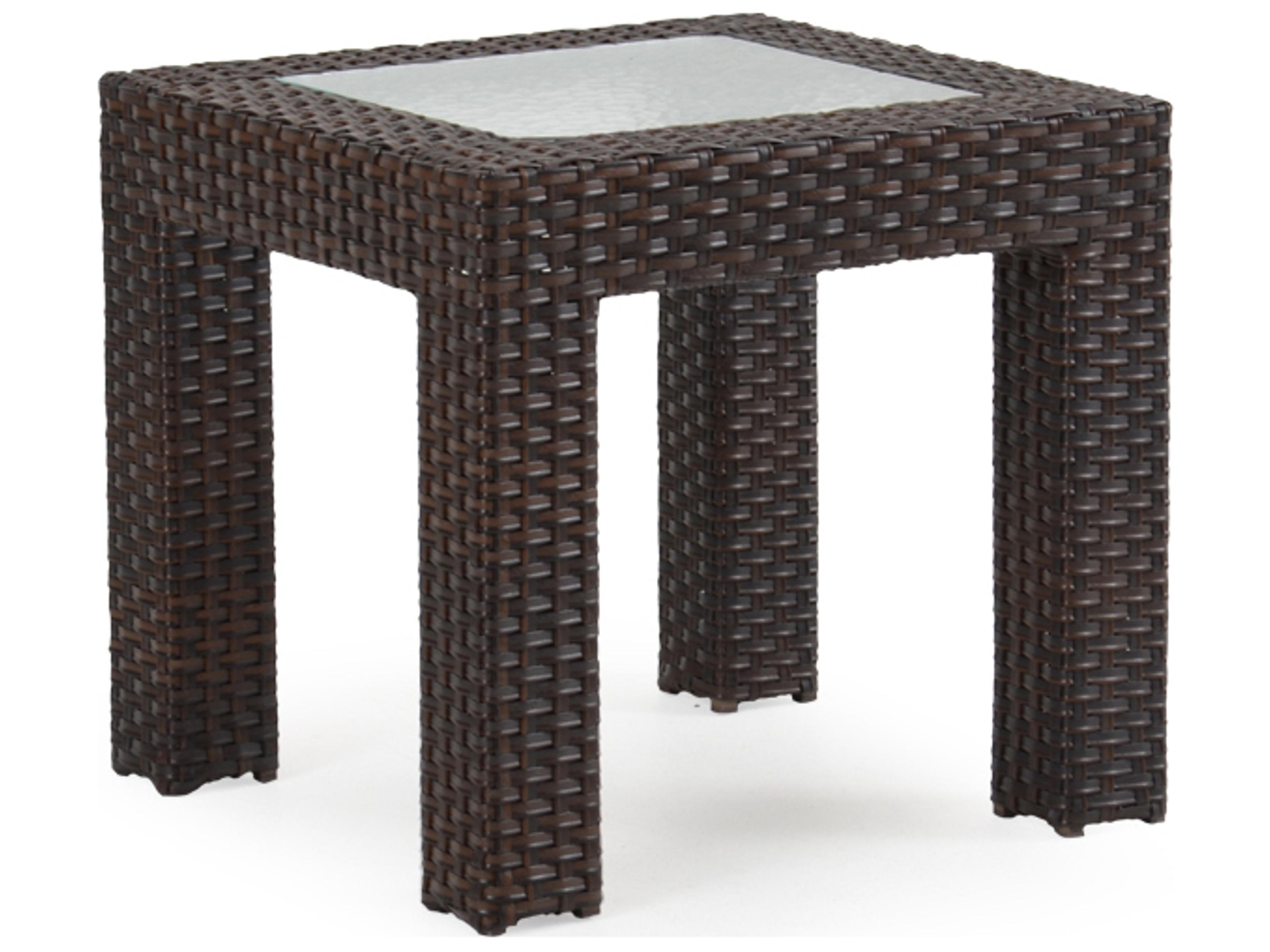 Watermark Living Seaside Wicker Square Glass Top Outdoor Patio End Table