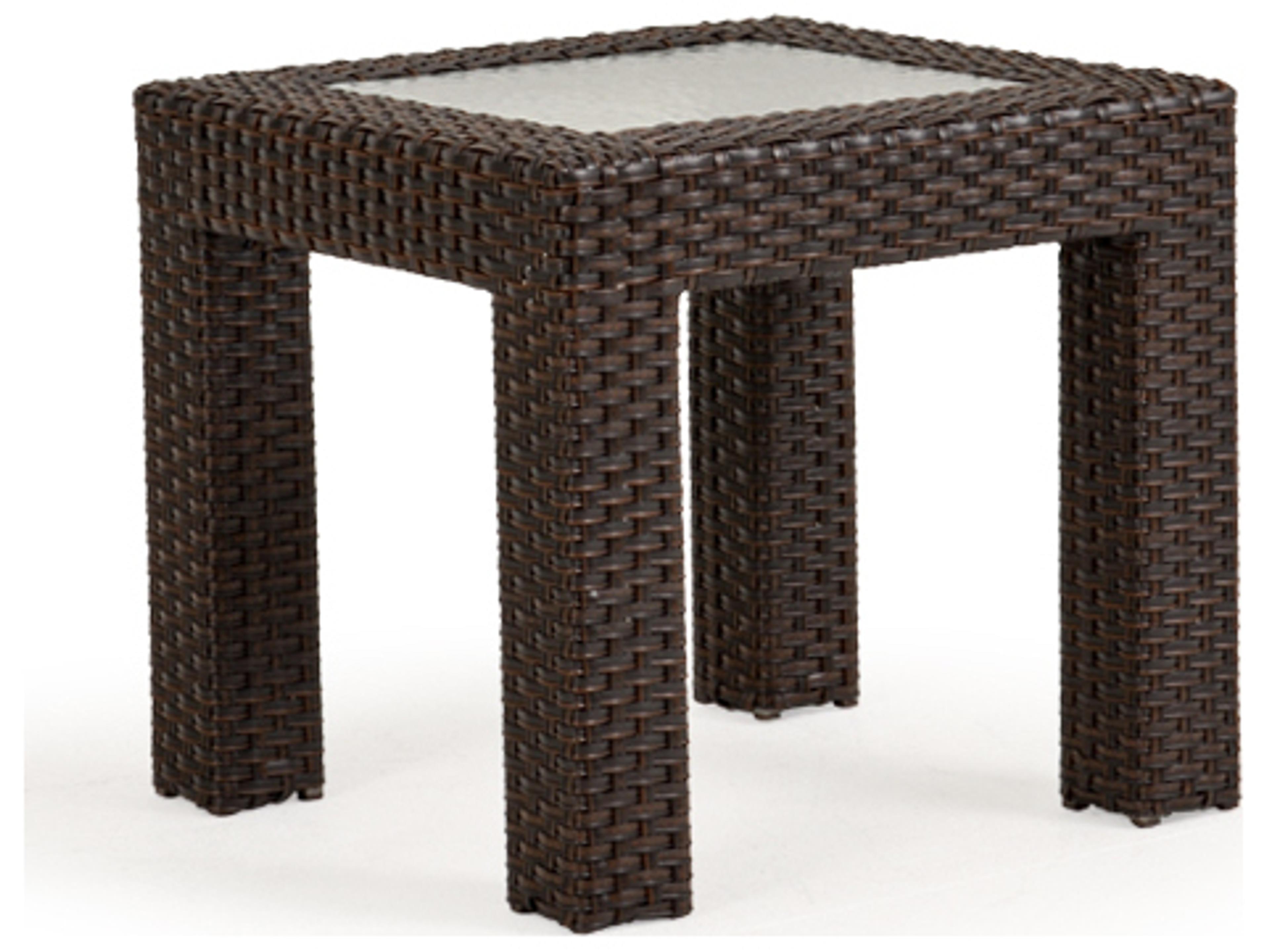 Watermark Living Seaside Wicker Square Glass Top Outdoor Patio End Table