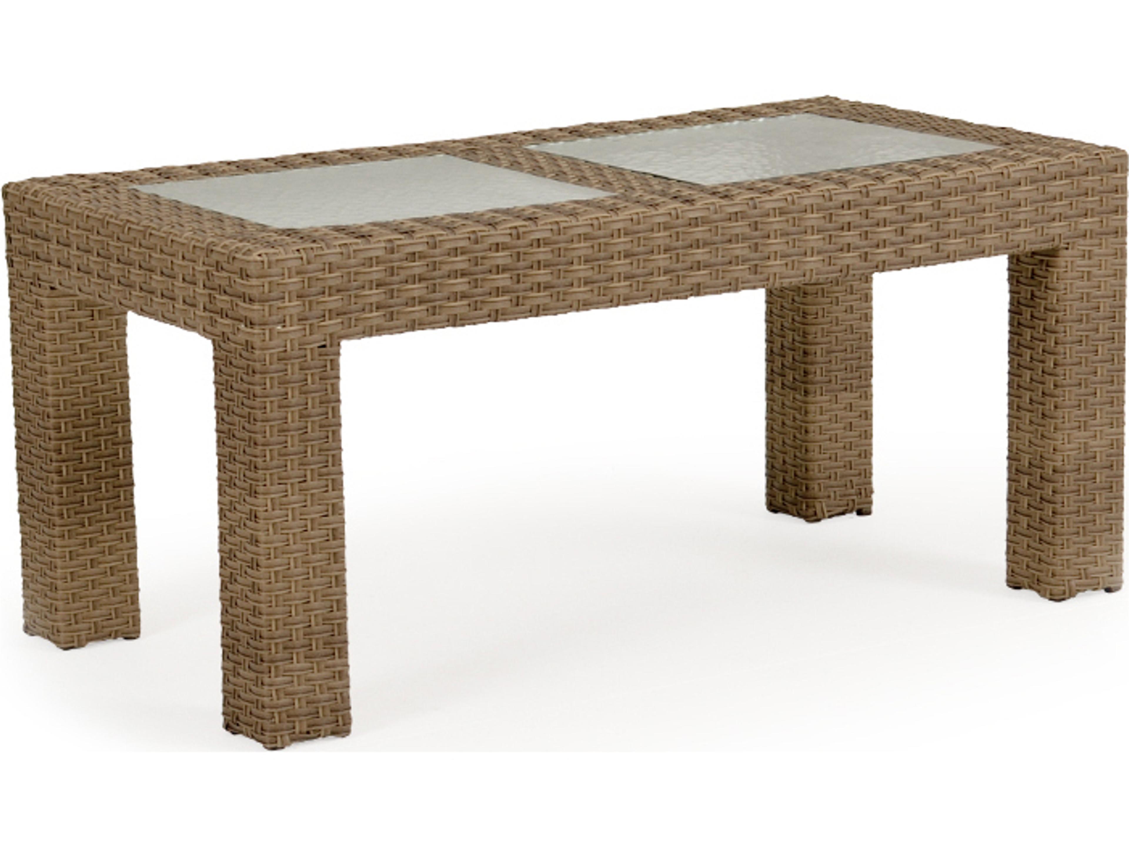 Seaside Wicker Rectangular Glass Top Patio Coffee Table