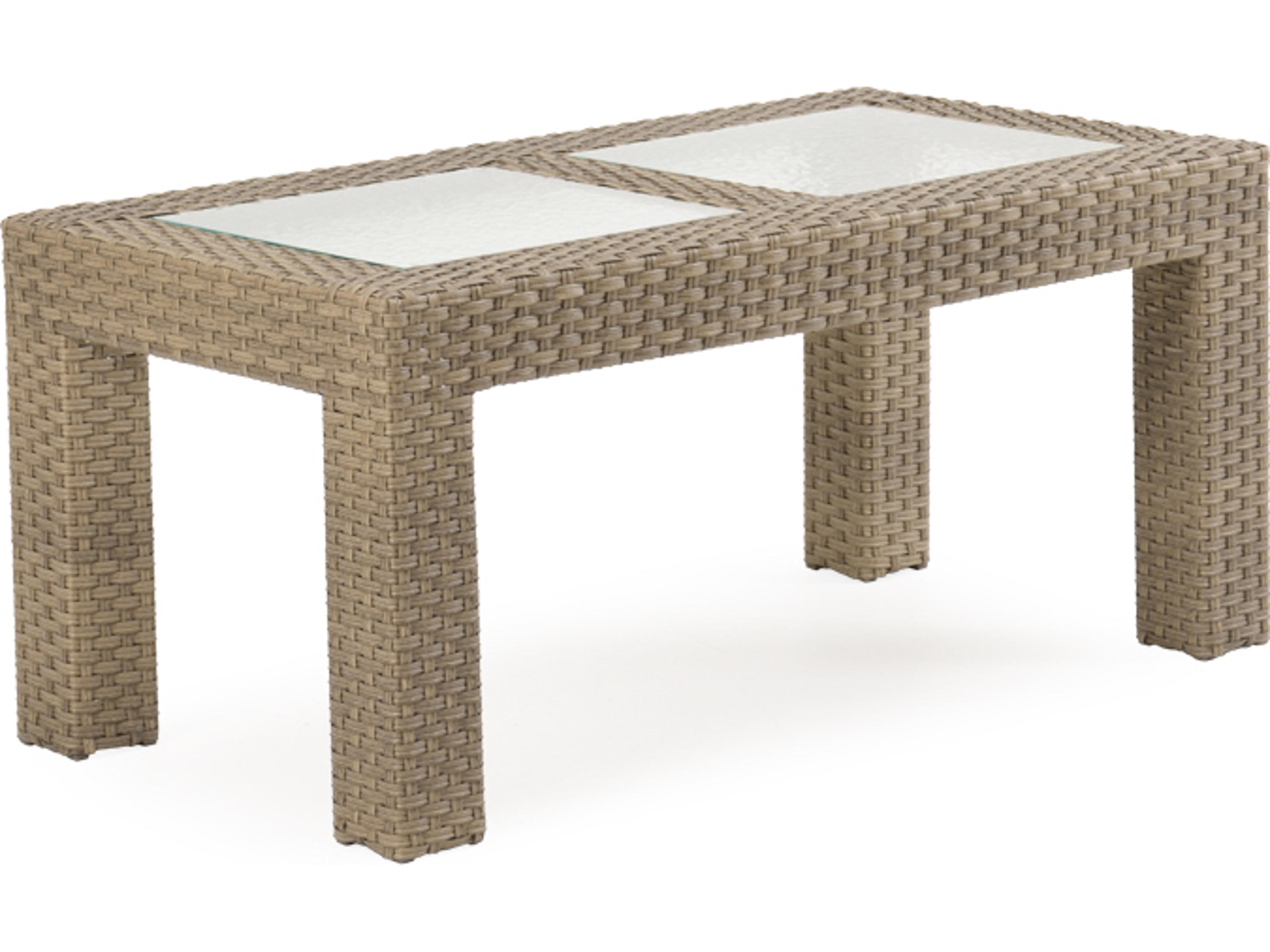 Watermark Living Seaside Wicker Rectangular Glass Top Patio Coffee Table