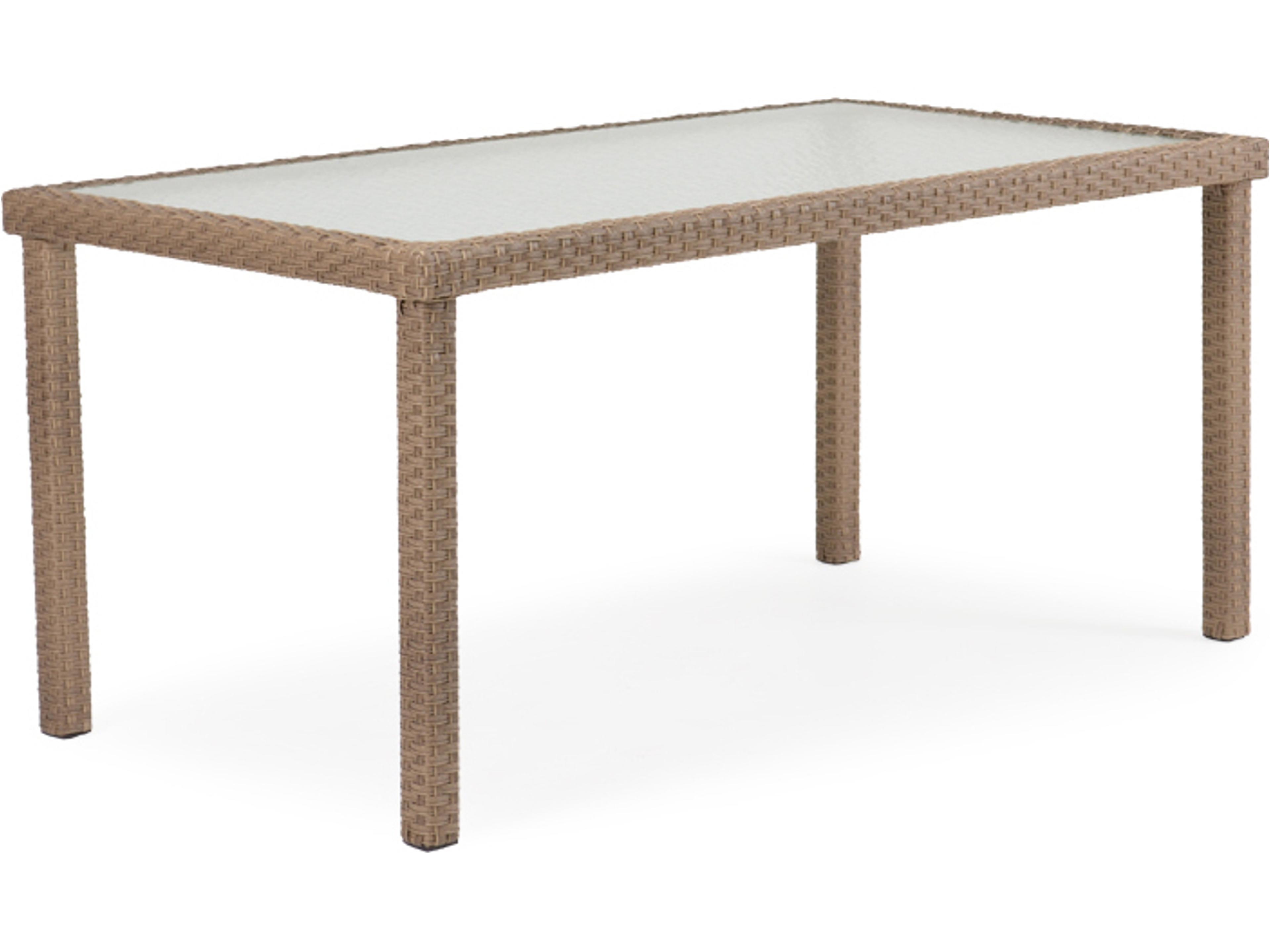 Seaside Wicker Rectangular Glass Top Outdoor Dining Table