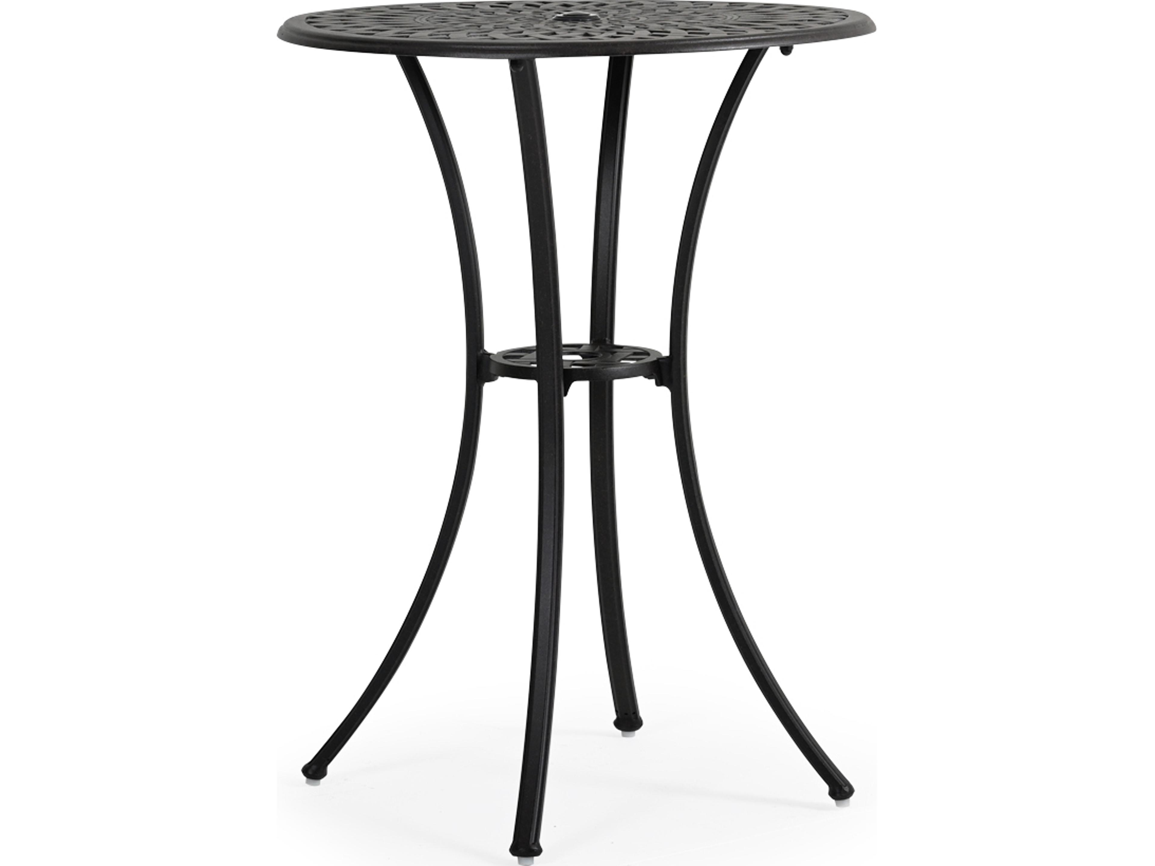 Oxford Cast Aluminum Weathered Black Round Outdoor Bar Table with Umbrella Hole