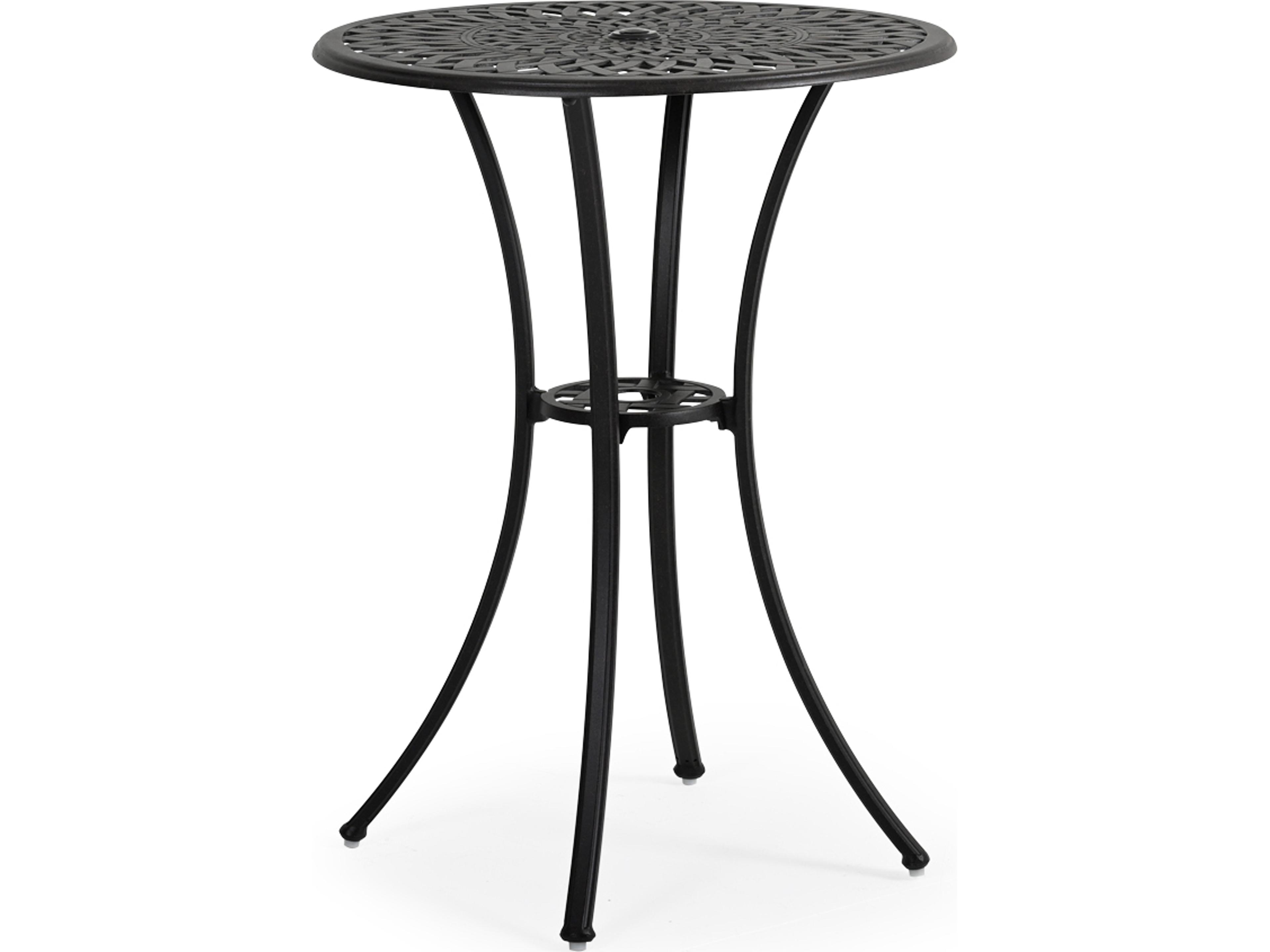 Watermark Living Oxford Cast Aluminum Weathered Black Round Outdoor Bar Table with Umbrella Hole