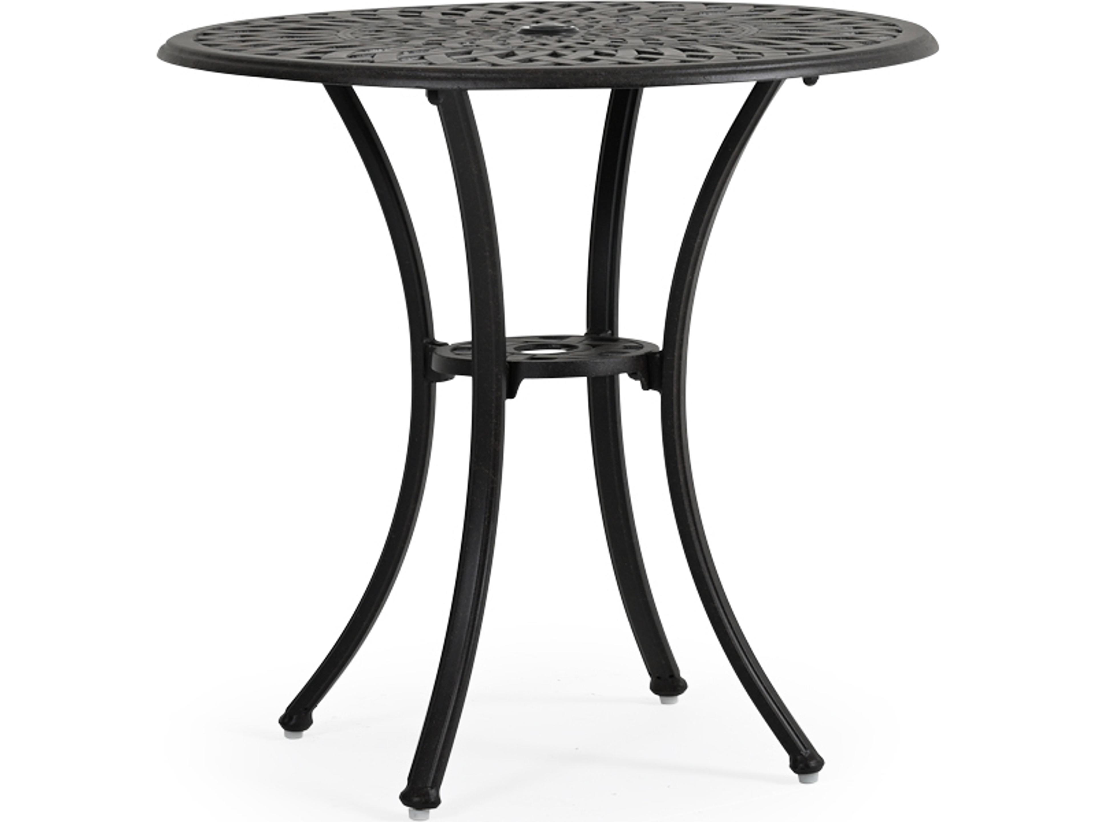 Oxford Cast Aluminum Weathered Black Round Outdoor Bistro Table with Umbrella Hole