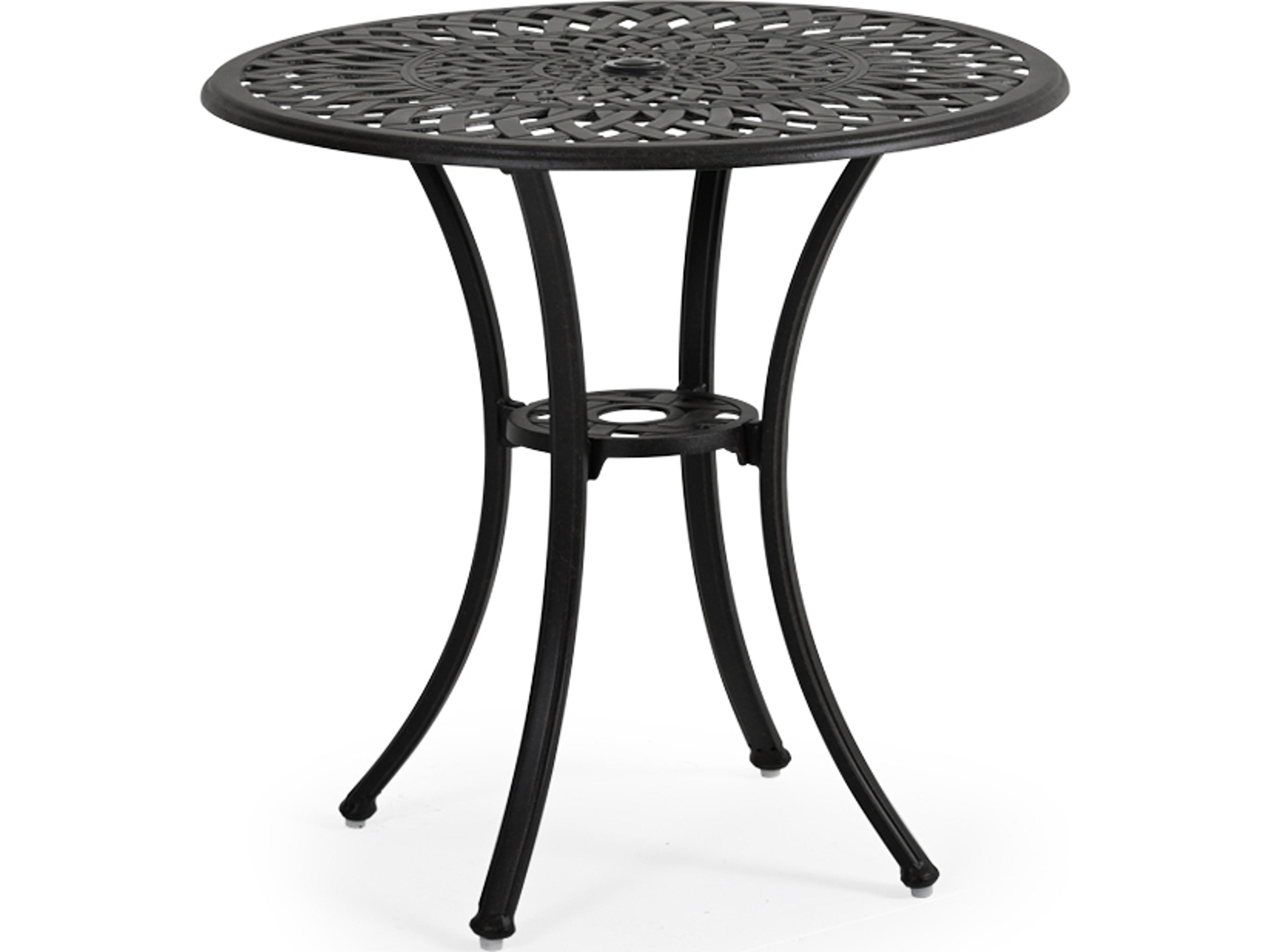 Watermark Living Oxford Cast Aluminum Weathered Black Round Outdoor Bistro Table with Umbrella Hole