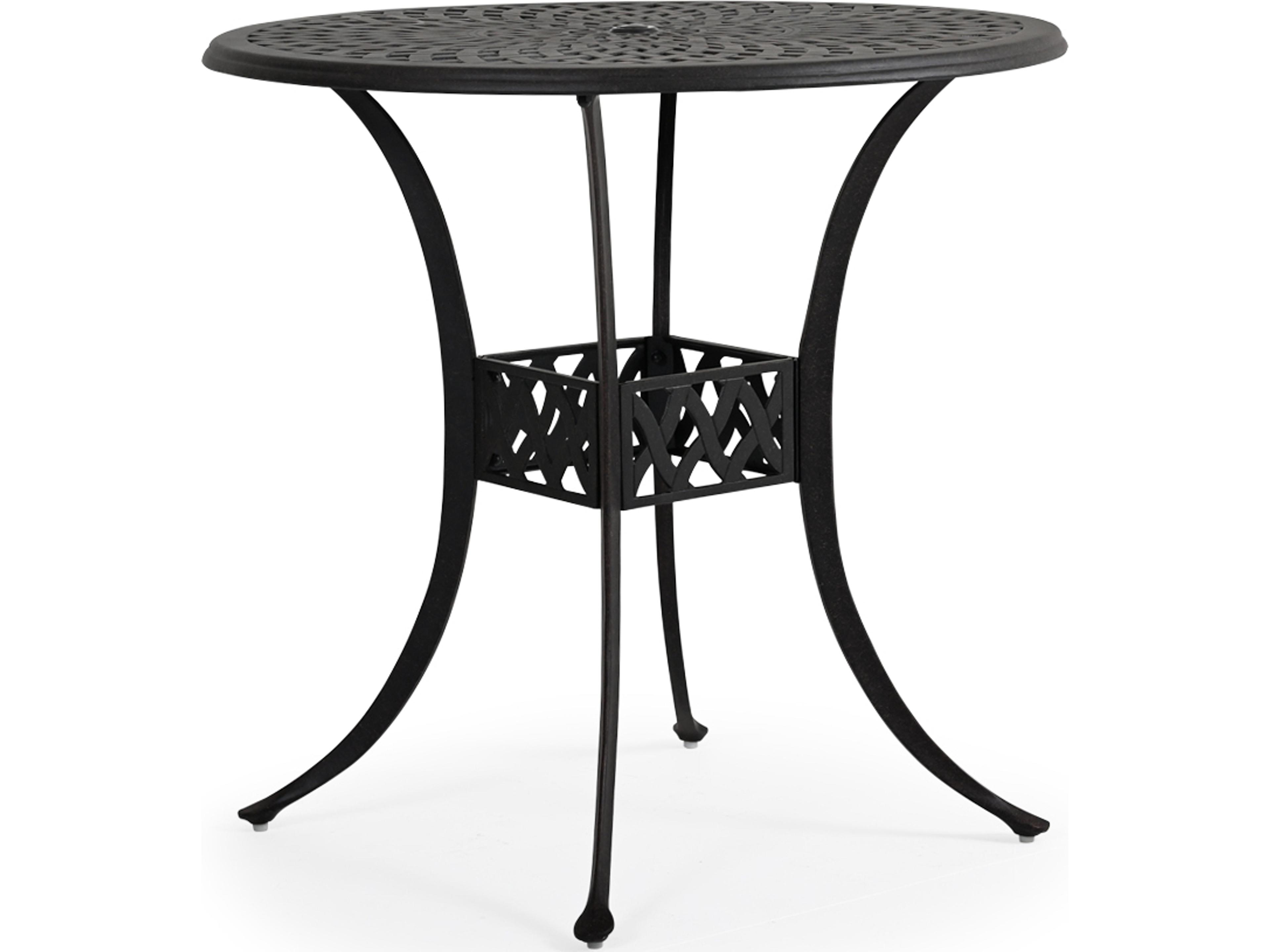 Oxford Cast Aluminum Weathered Black Round Outdoor Patio Bar Table with Umbrella Hole