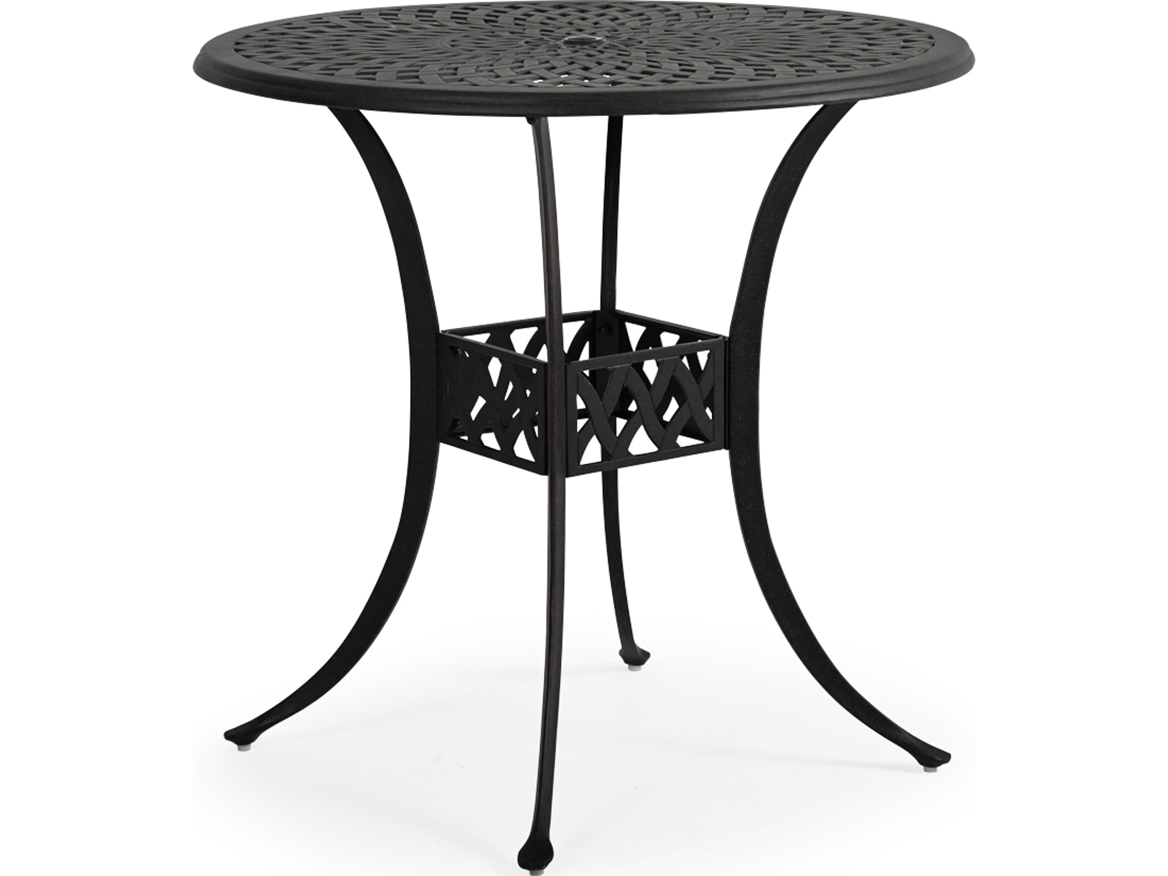 Watermark Living Oxford Cast Aluminum Weathered Black Round Outdoor Patio Bar Table with Umbrella Hole