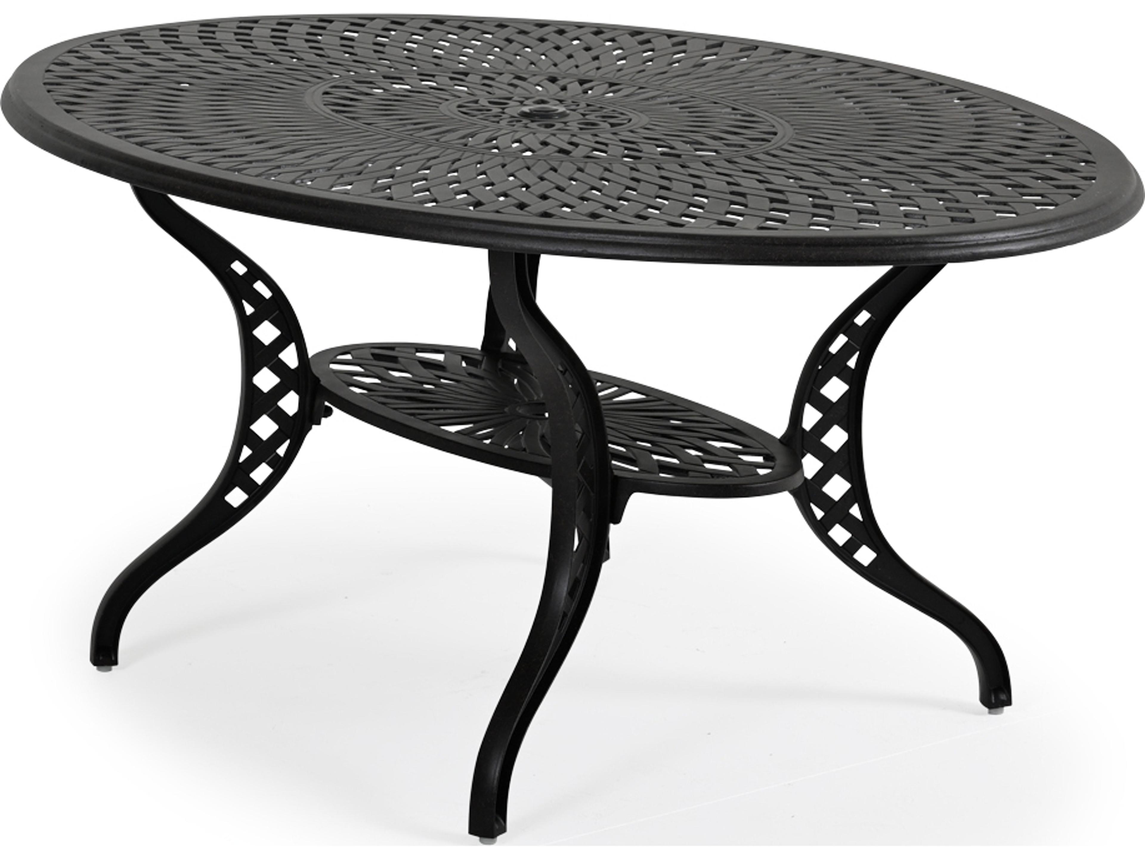 Watermark Living Oxford Cast Aluminum Weathered Black Oval Elliptical Outdoor Dining Table with Umbrella Hole