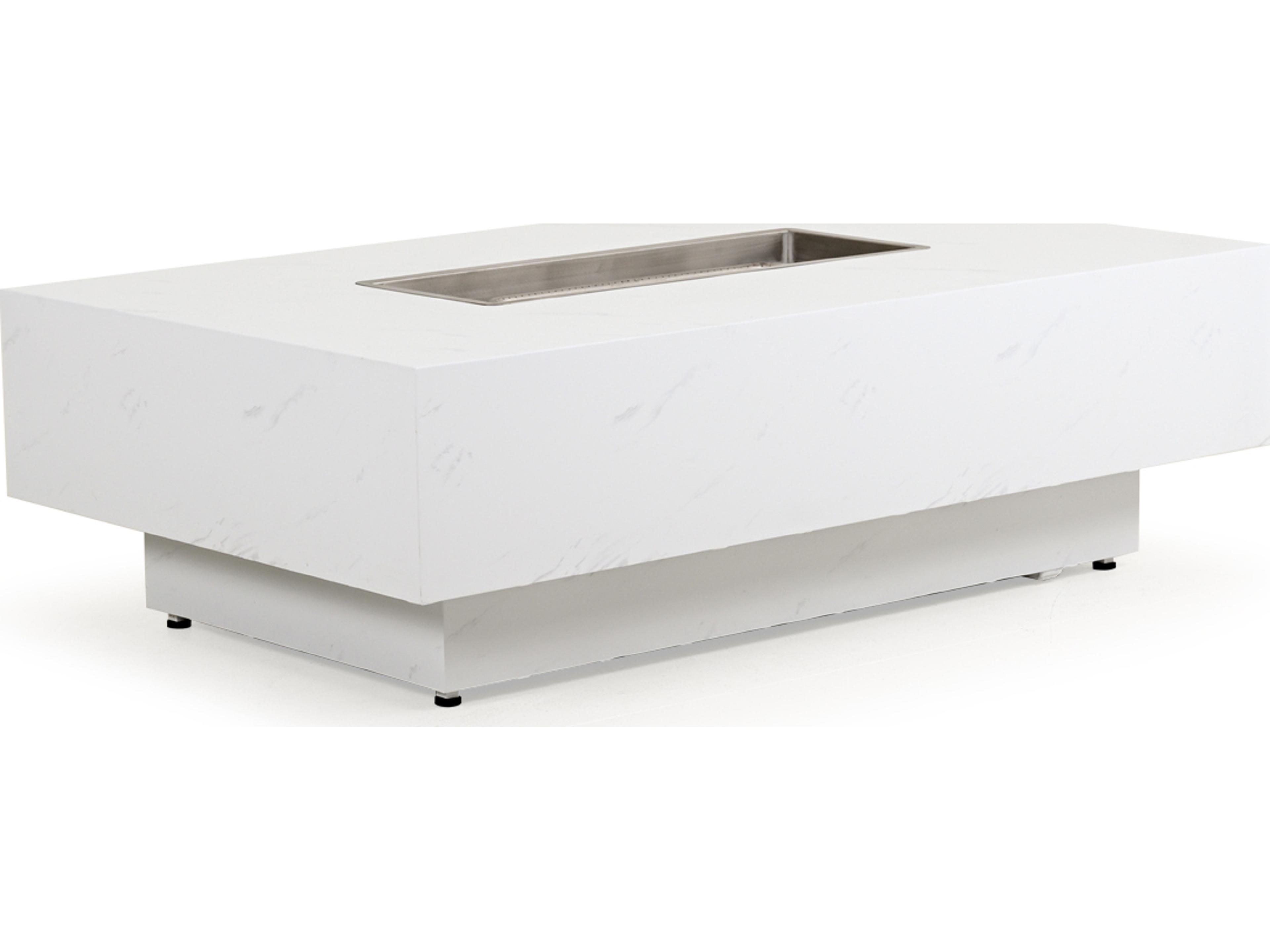 Watermark Living Santorini Aluminum Faux Marble Rectangular Patio Fire Pit Table