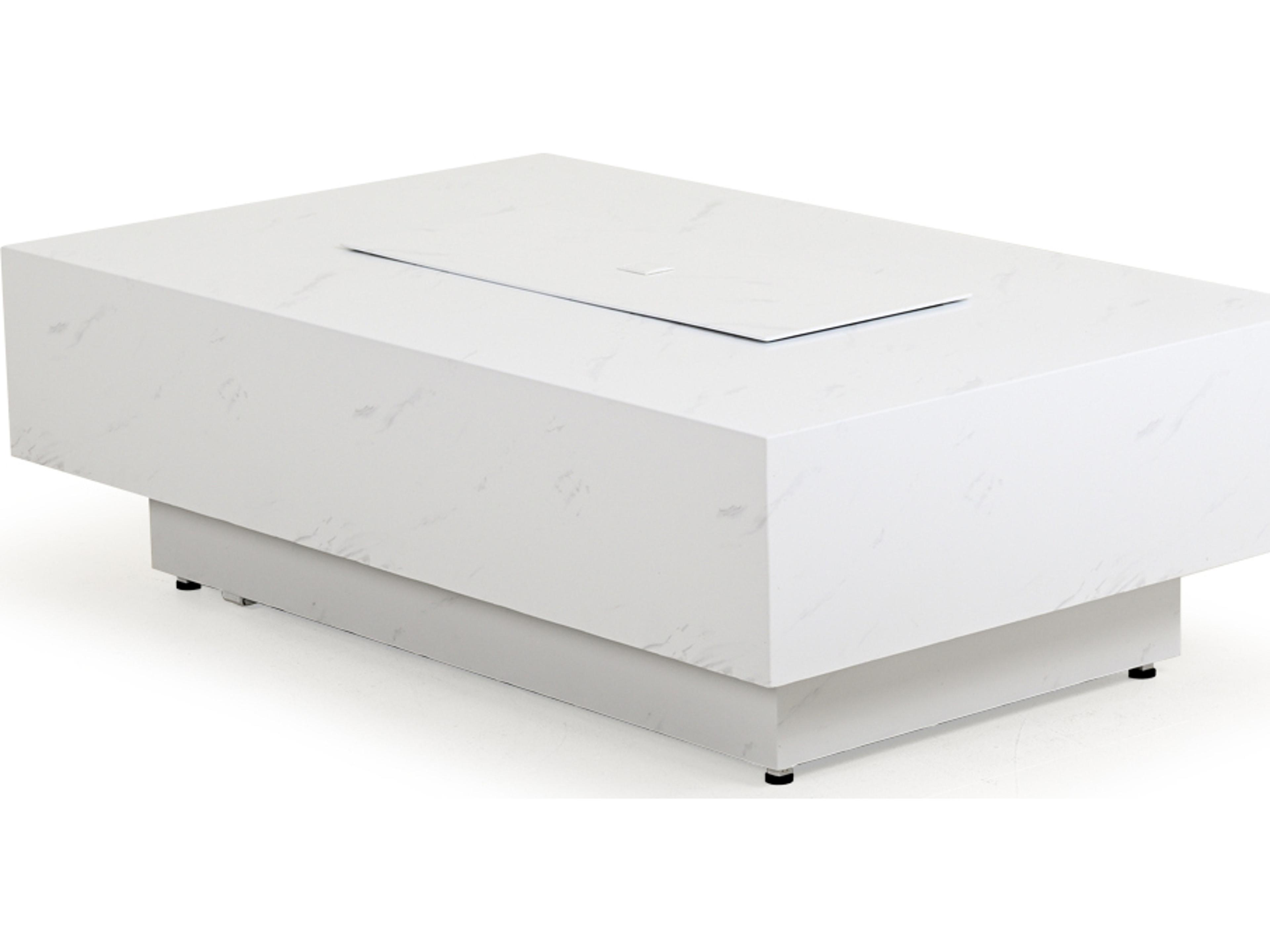 Watermark Living Santorini Aluminum Faux Marble Rectangular Patio Fire Pit Table